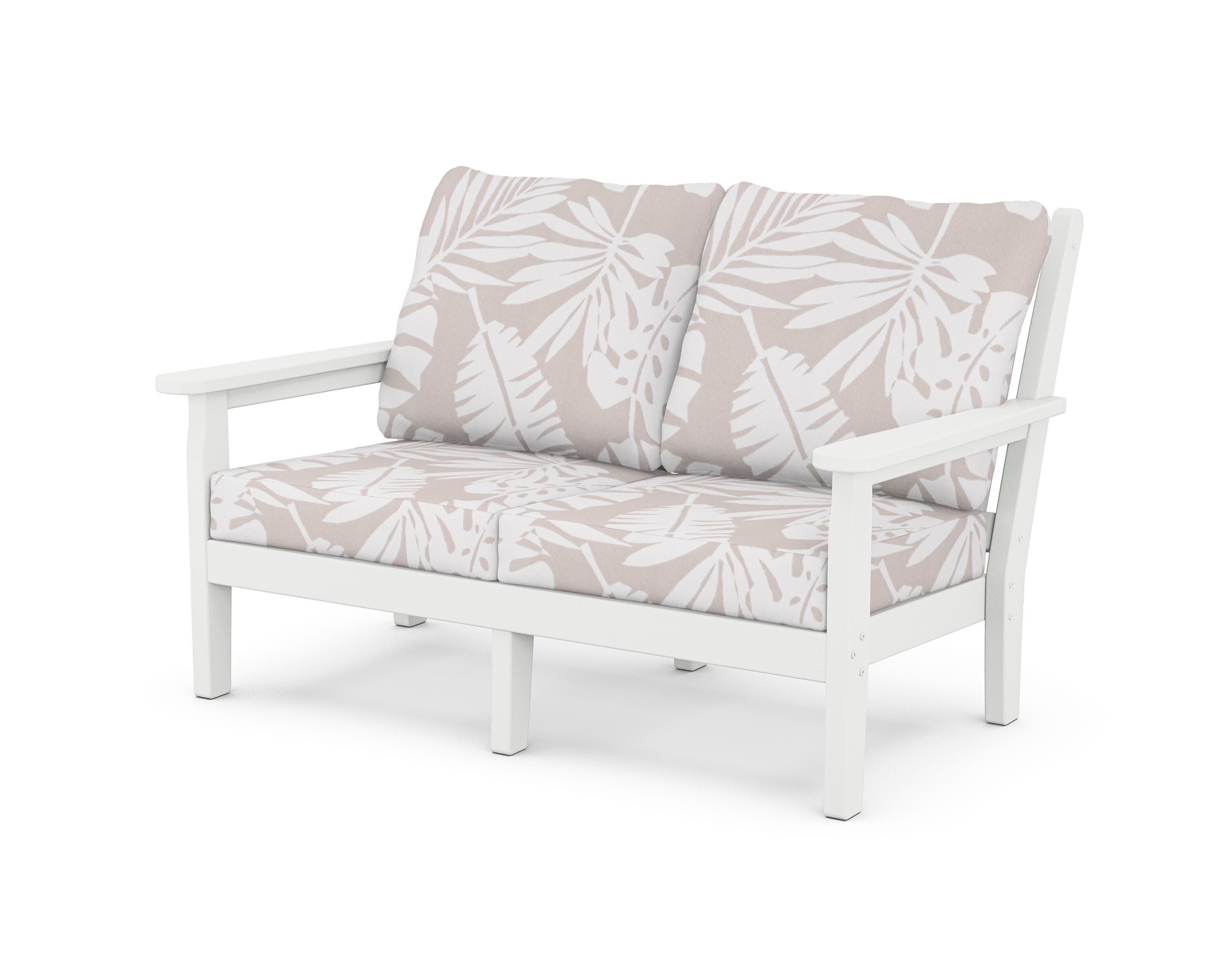 Chippendale Deep Seating Loveseat in White / Leaf Dune Burlap