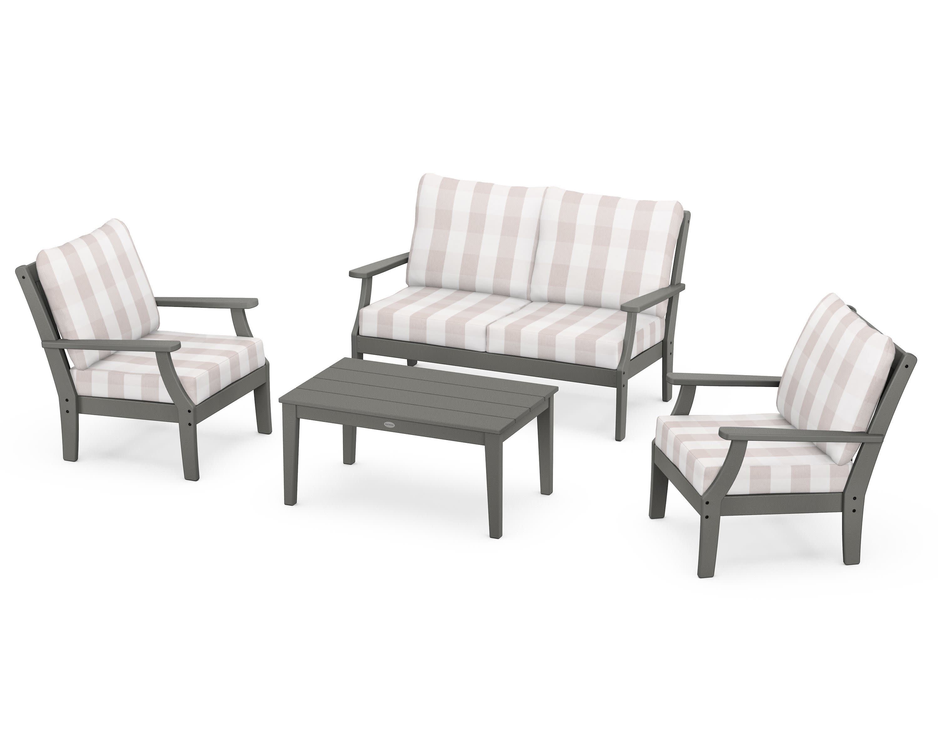 Braxton 4-Piece Deep Seating Chair Set in Slate Grey / Buffalo Plaid Dune Burlap