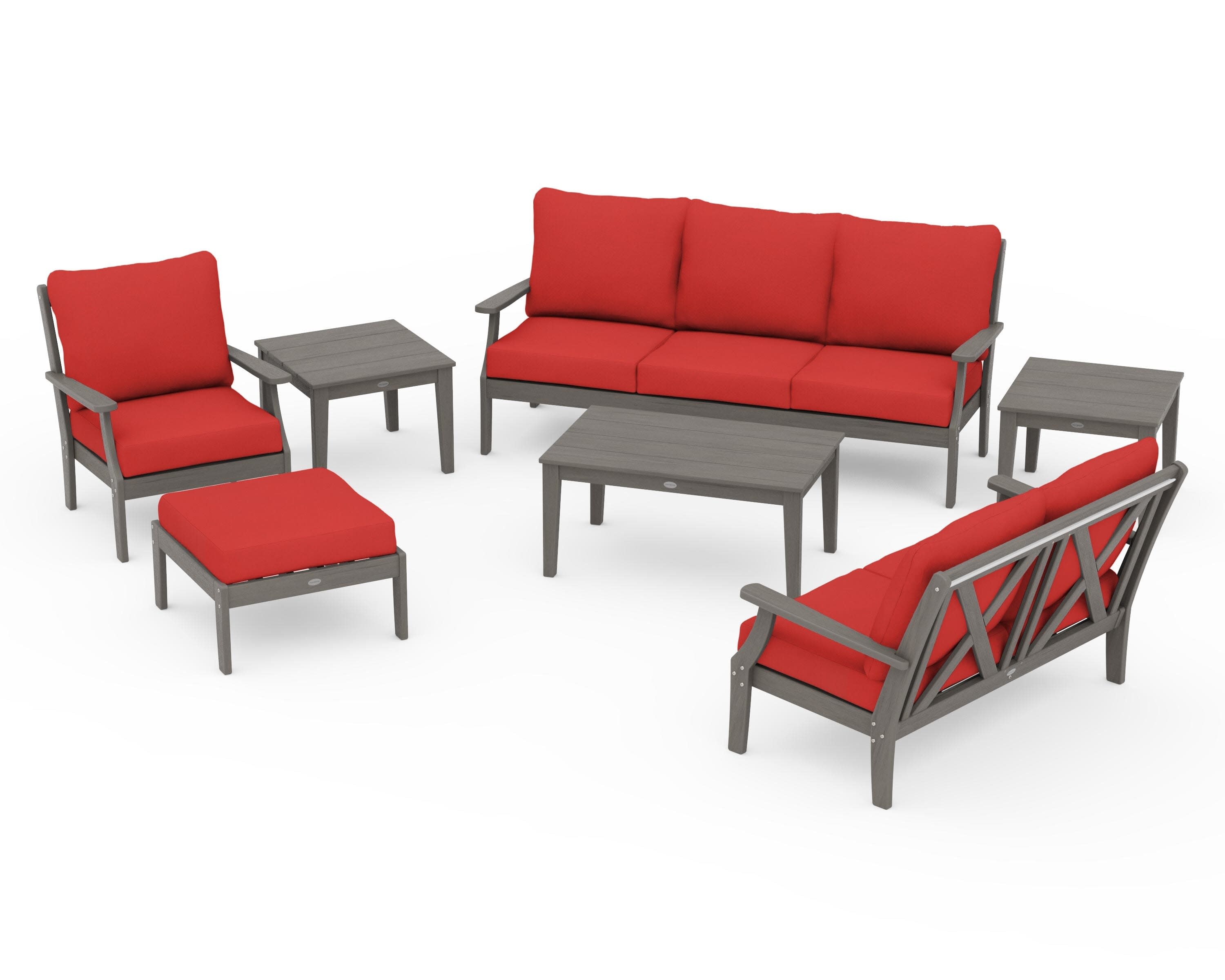 Braxton 7-Piece Deep Seating Set in Driftwood / Crimson Linen