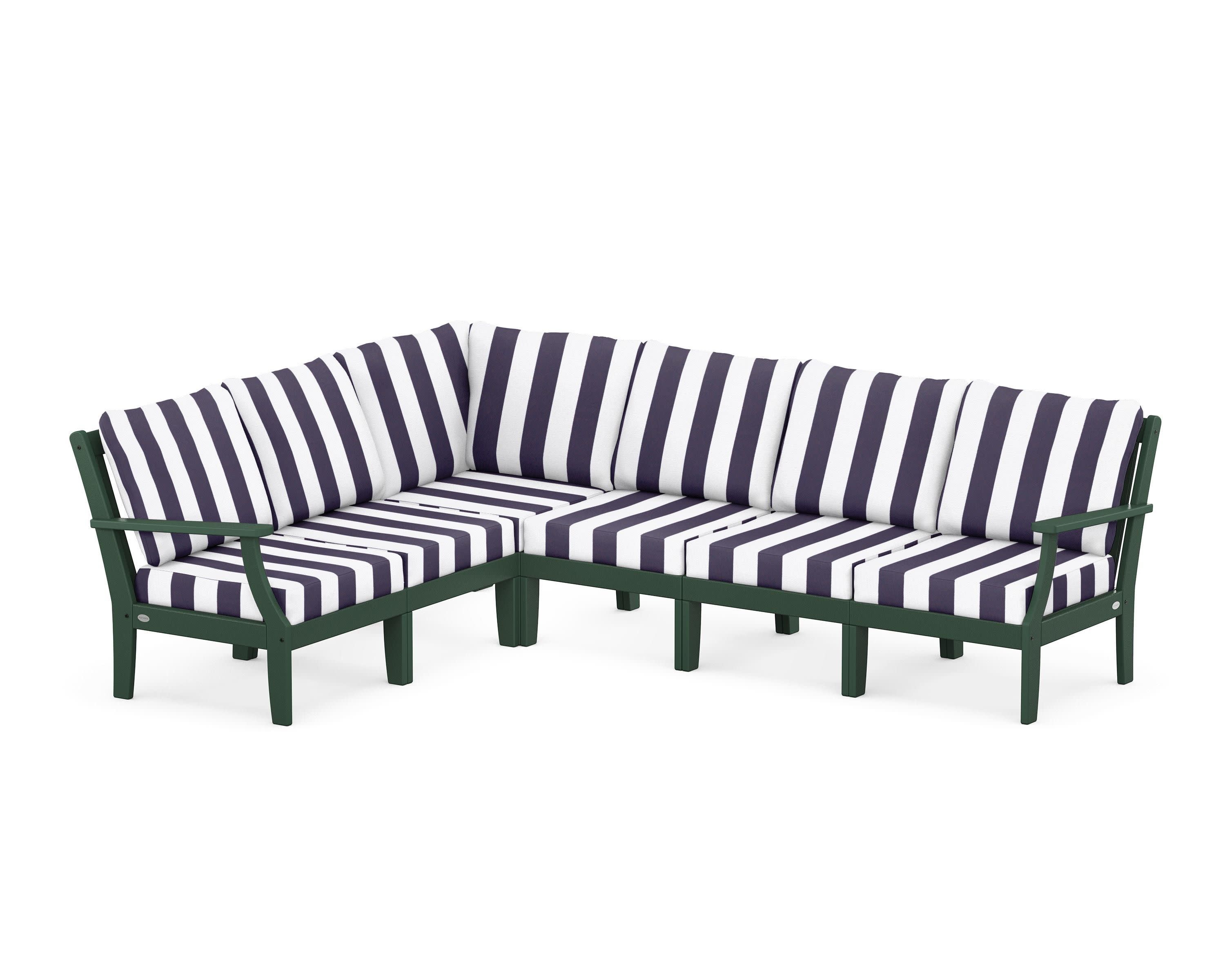 Braxton Modular 6-Piece Deep Seating Set in Green / Cabana Stripe Navy