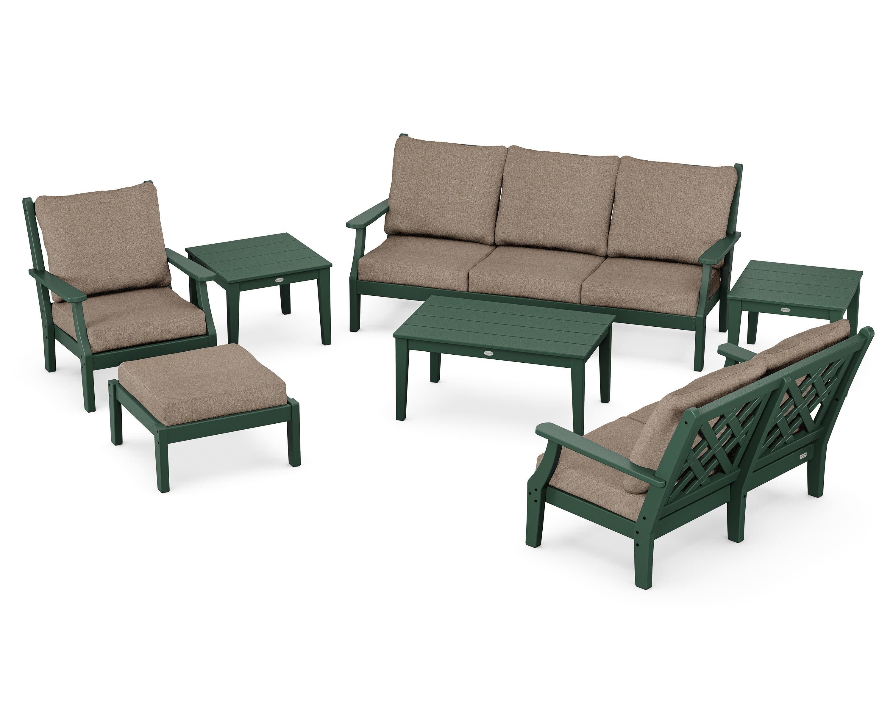 Wovendale 7-Piece Deep Seating Set in Green / Spiced Burlap