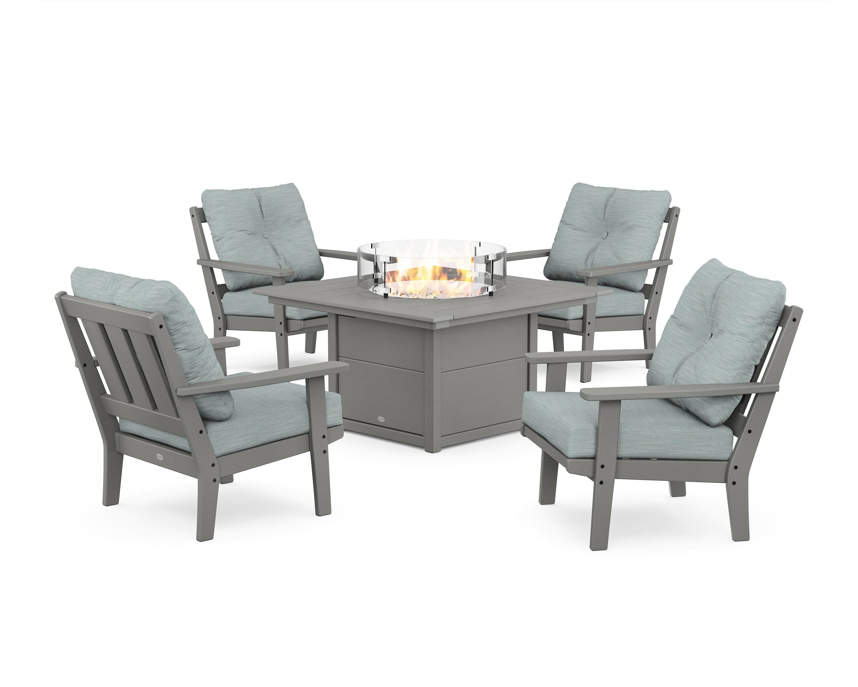 Oxford 5-Piece Deep Seating Set with Fire Pit Table in Slate Grey / Soothe Mist