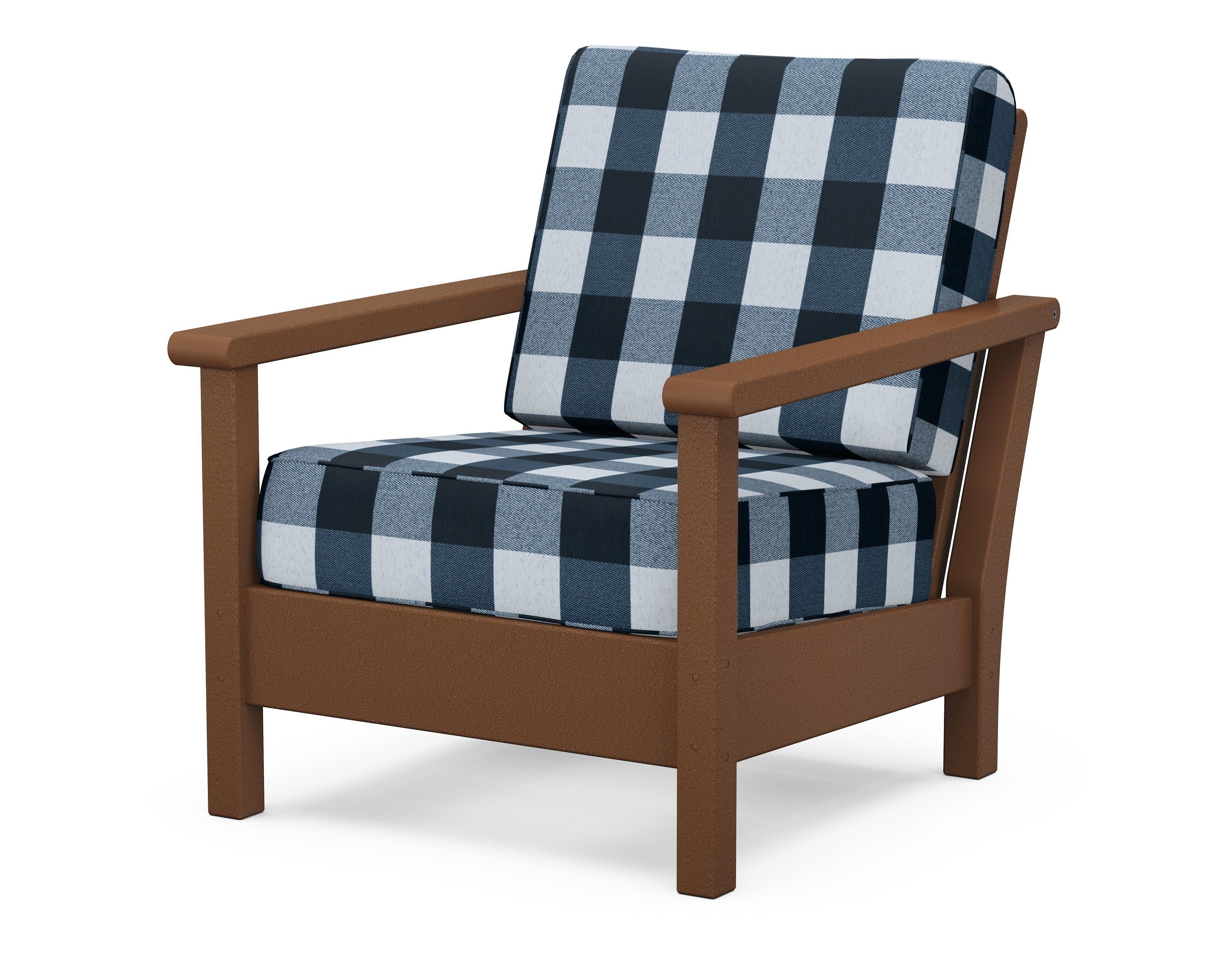 Harbour Deep Seating Chair in Teak / Buffalo Plaid Marine Indigo