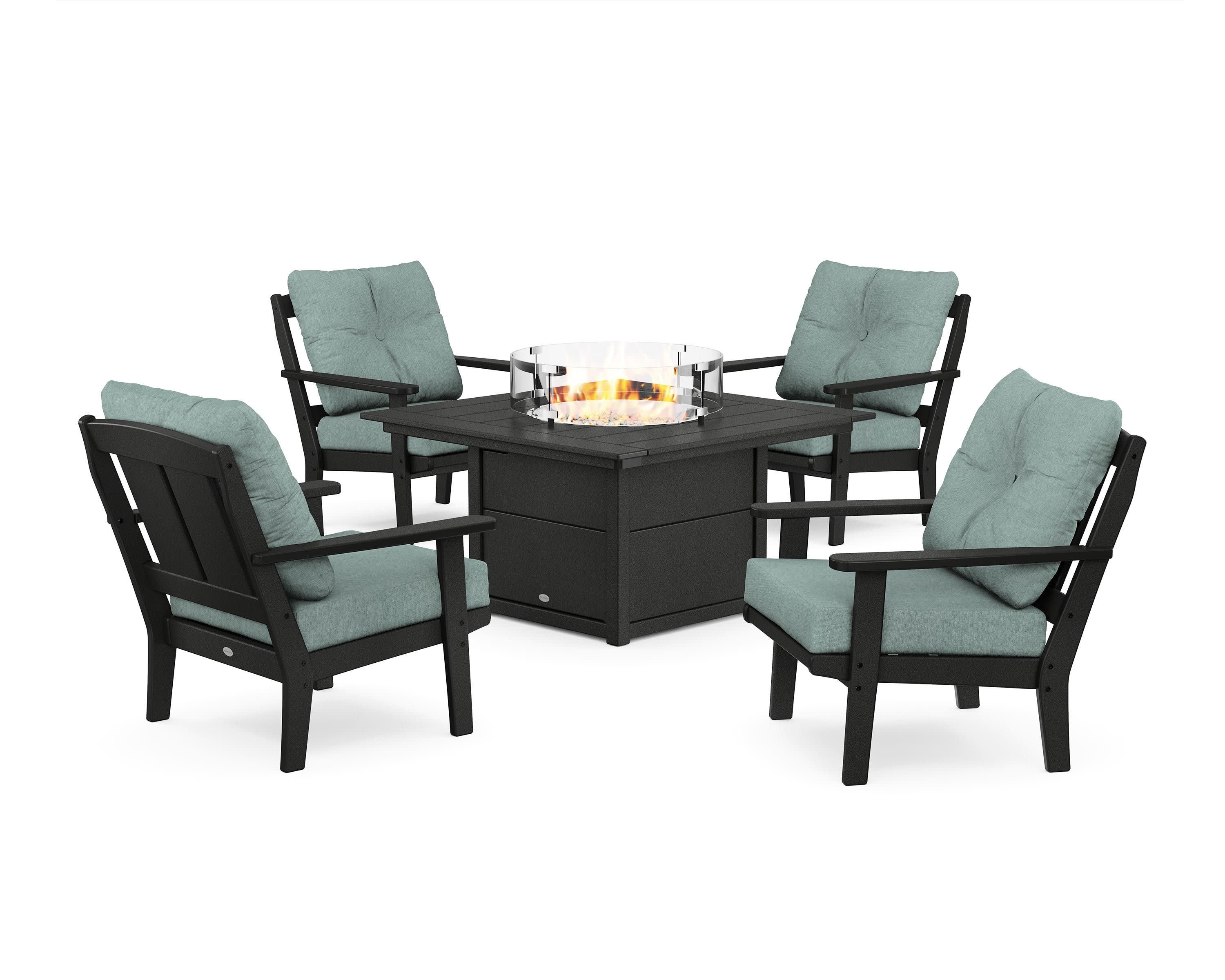 Mission 5-Piece Deep Seating Set with Fire Pit Table in Black / Glacier Spa