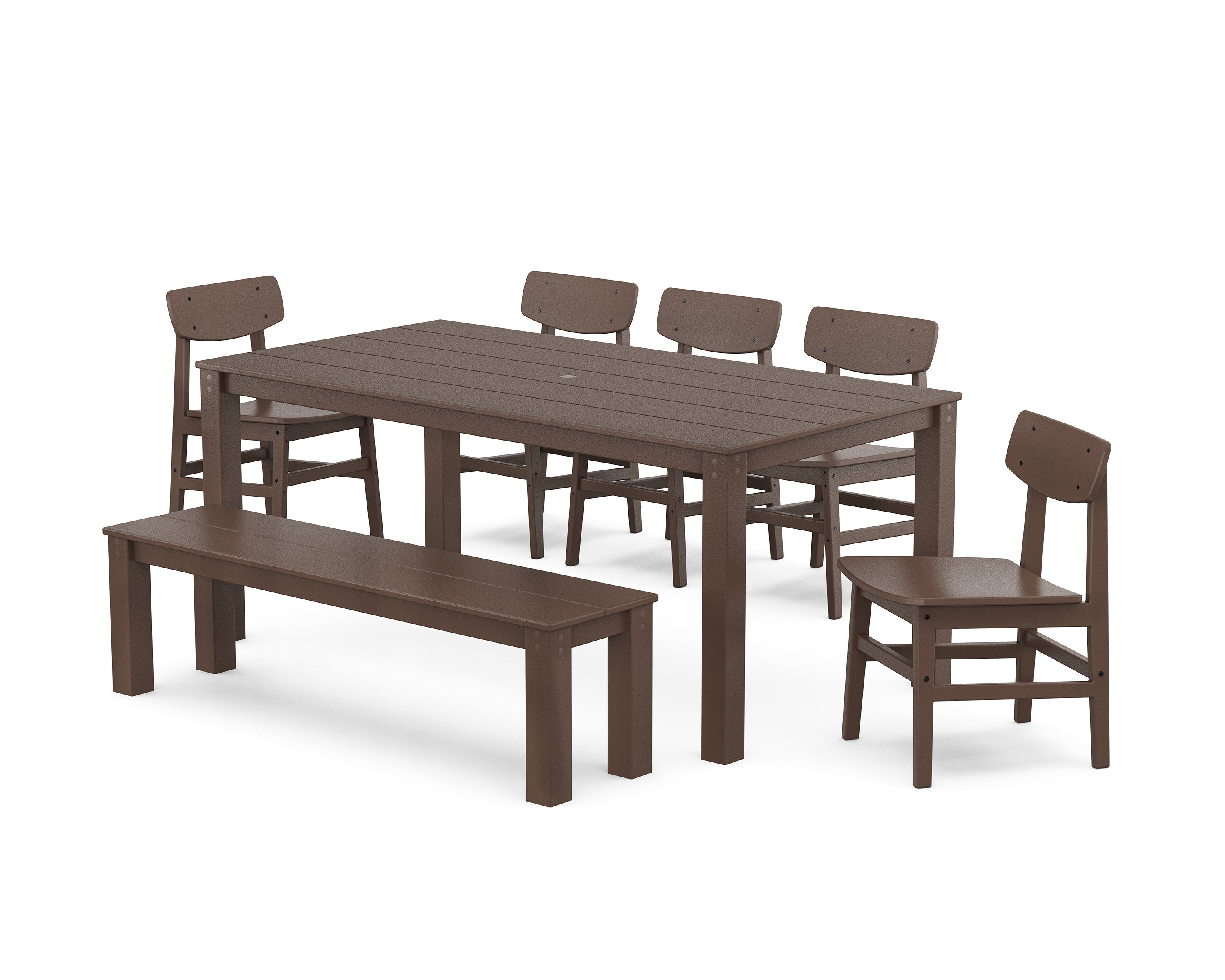Modern Studio Urban Chair 7-Piece Parsons Dining Set with Bench in Mahogany