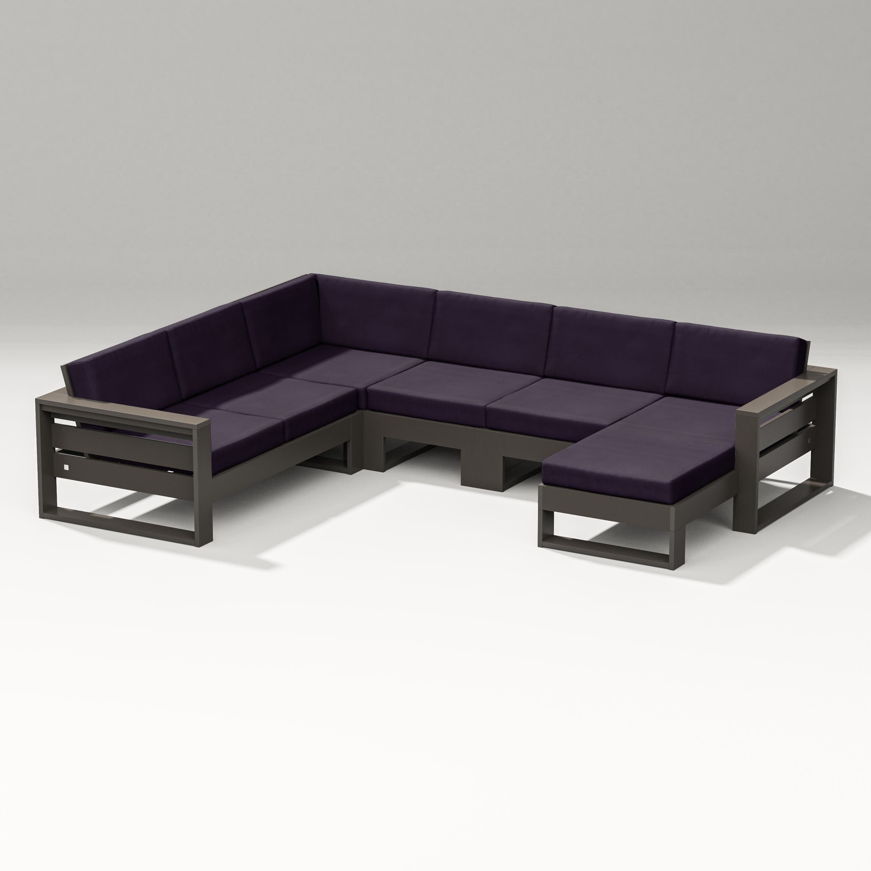 Latitude Corner Sectional with Right Chaise in Vintage Coffee / Navy Linen