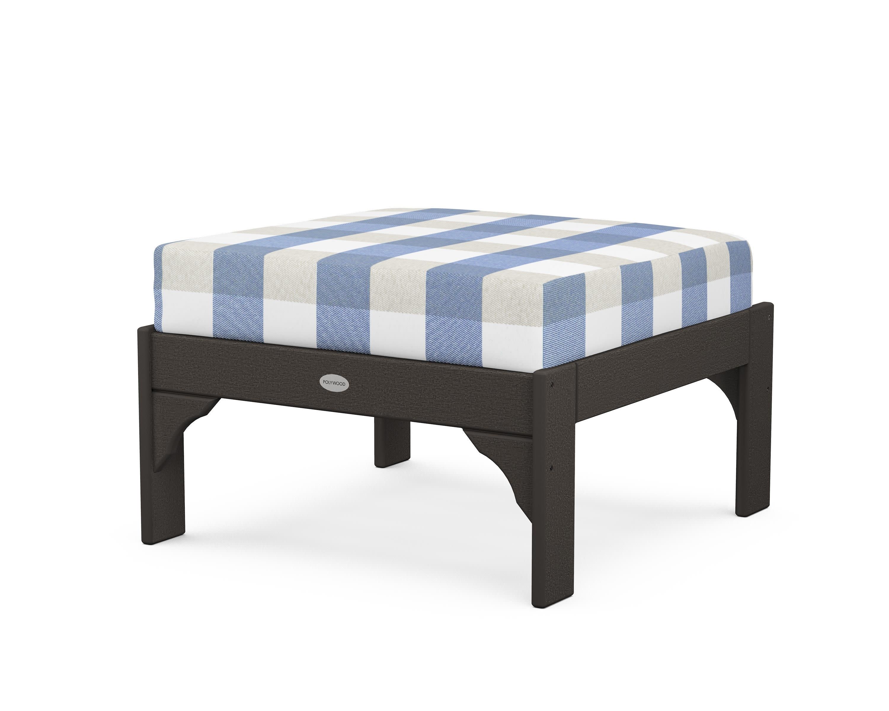 Vineyard Deep Seating Ottoman in Vintage Coffee / Buffalo Plaid Sky Blue