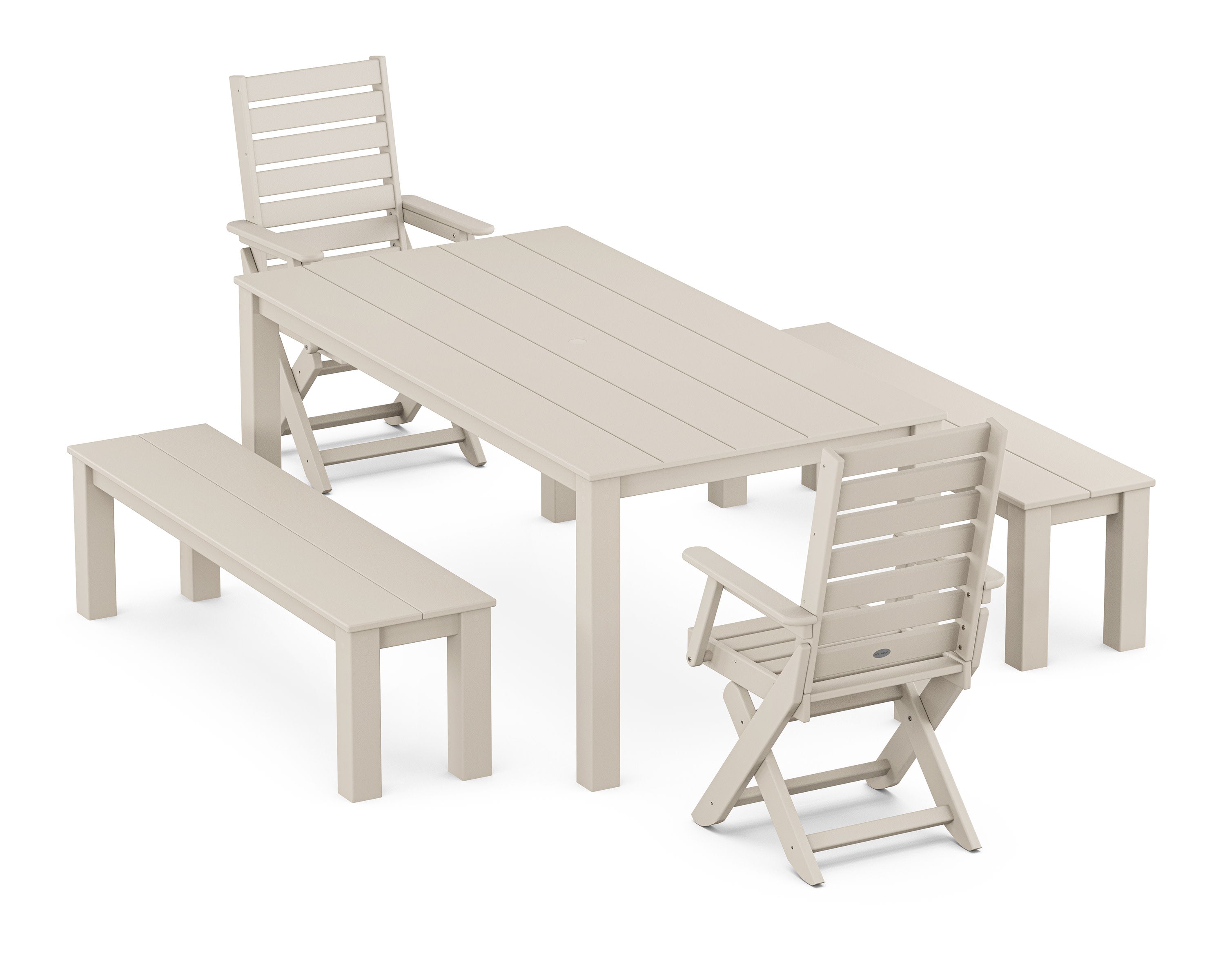 Captain Folding Chair 5-Piece Parsons Dining Set with Benches in Sand