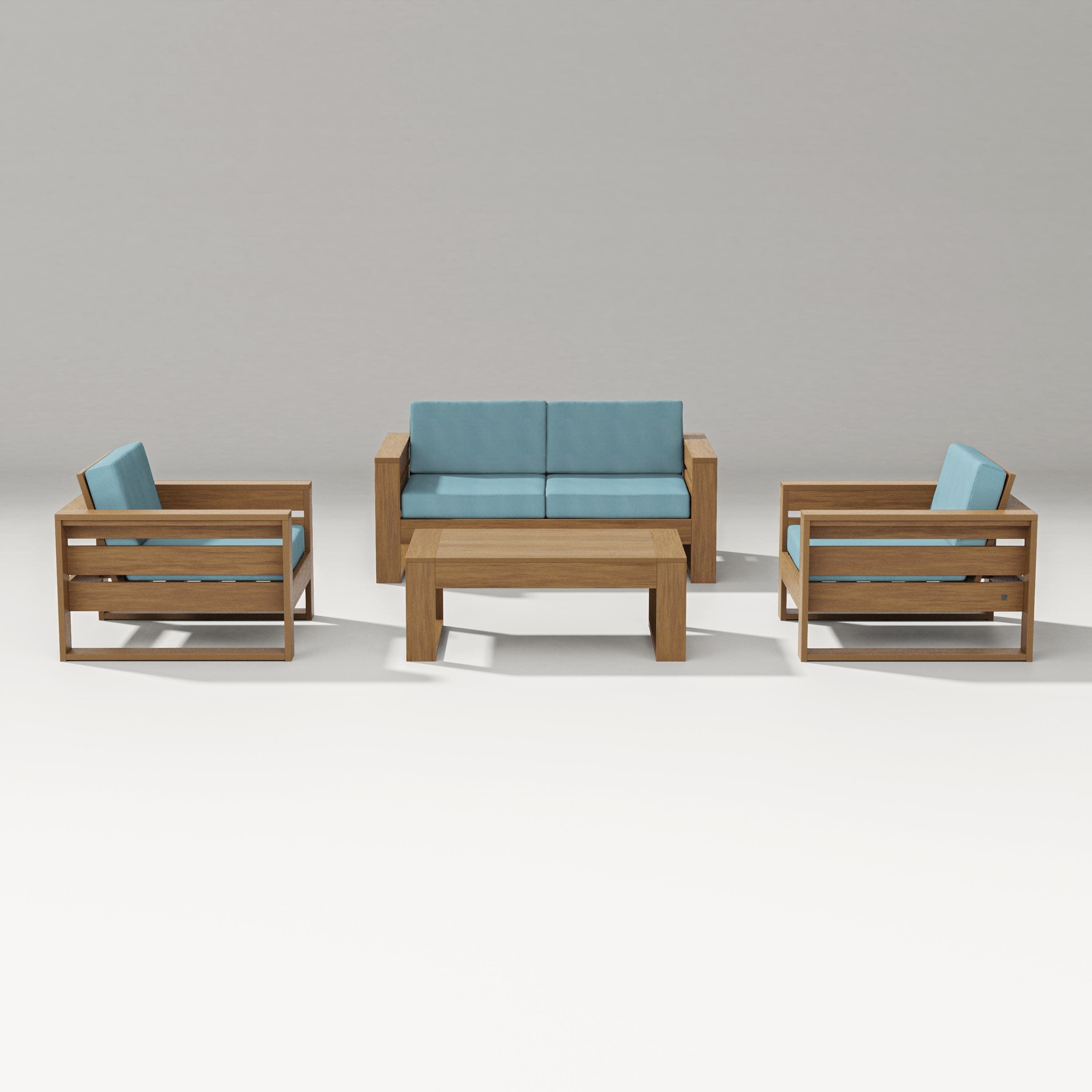 Latitude 4-Piece Lounge Loveseat Set in Natural / Lattice Sky Blue