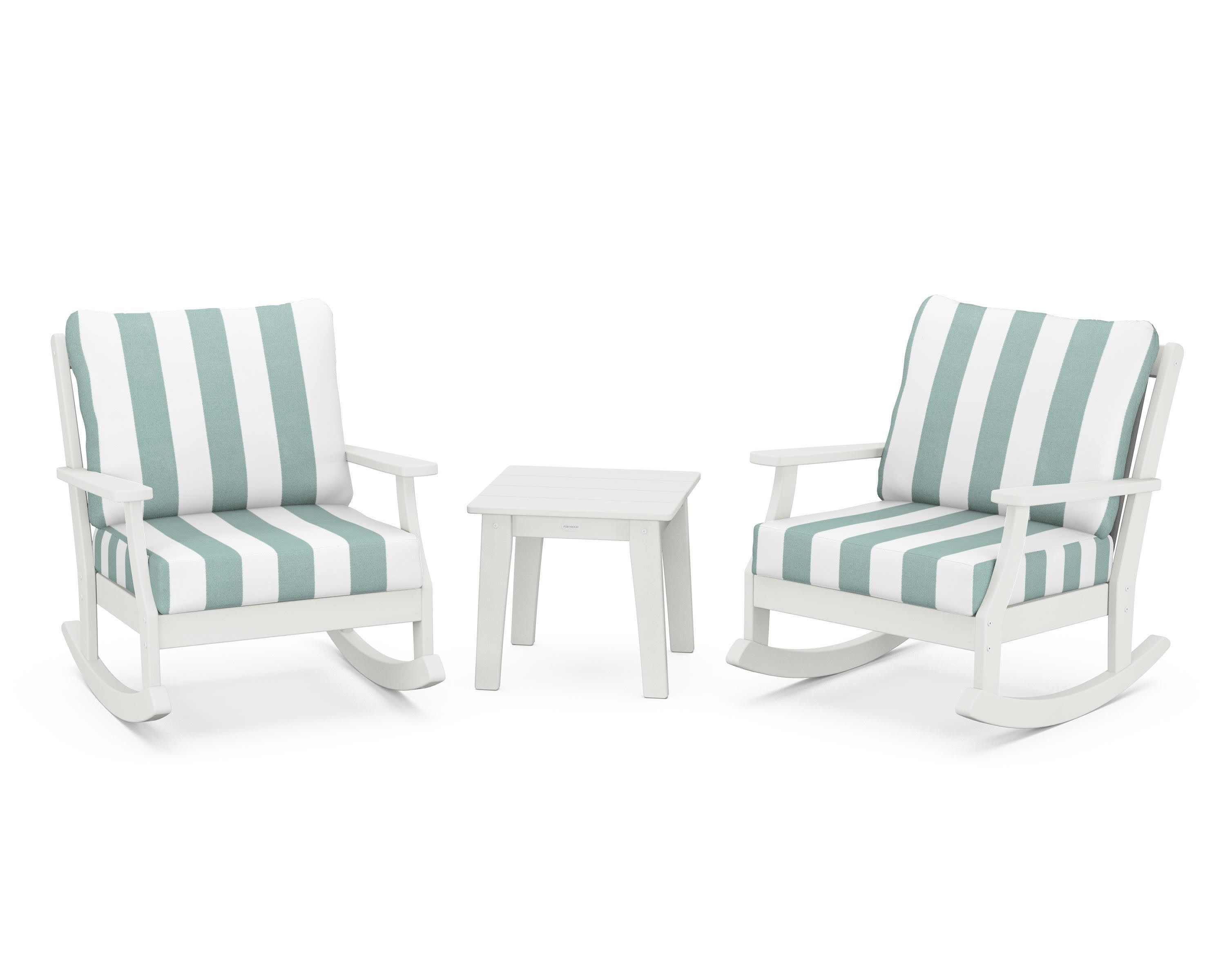 Braxton 3-Piece Deep Seating Rocker Set in Vintage White / Cabana Stripe Glacier Spa