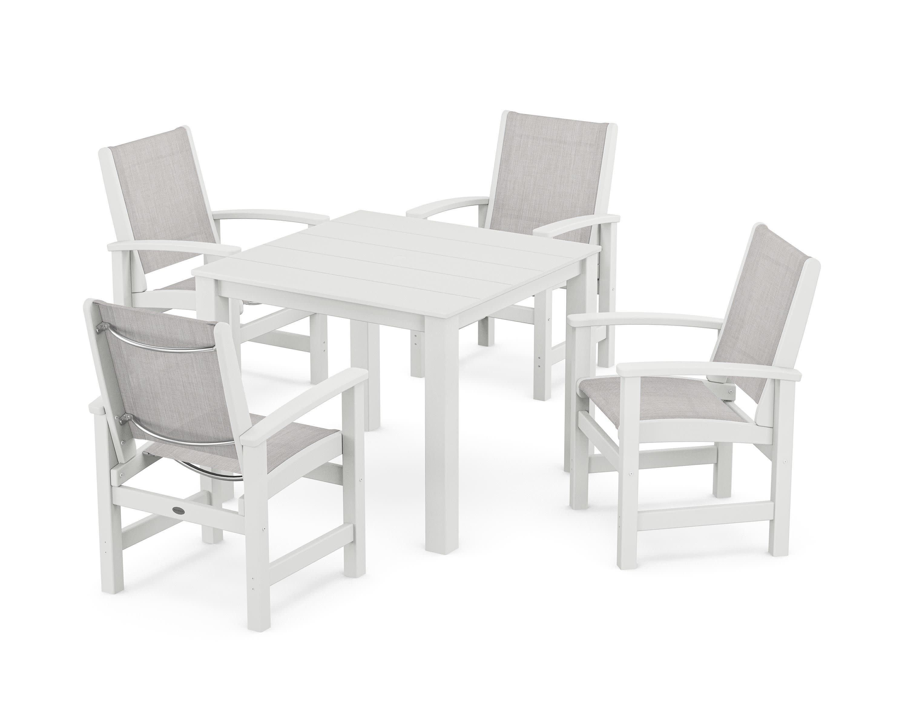 Coastal 5-Piece Parsons Dining Set in White / Parchment Sling