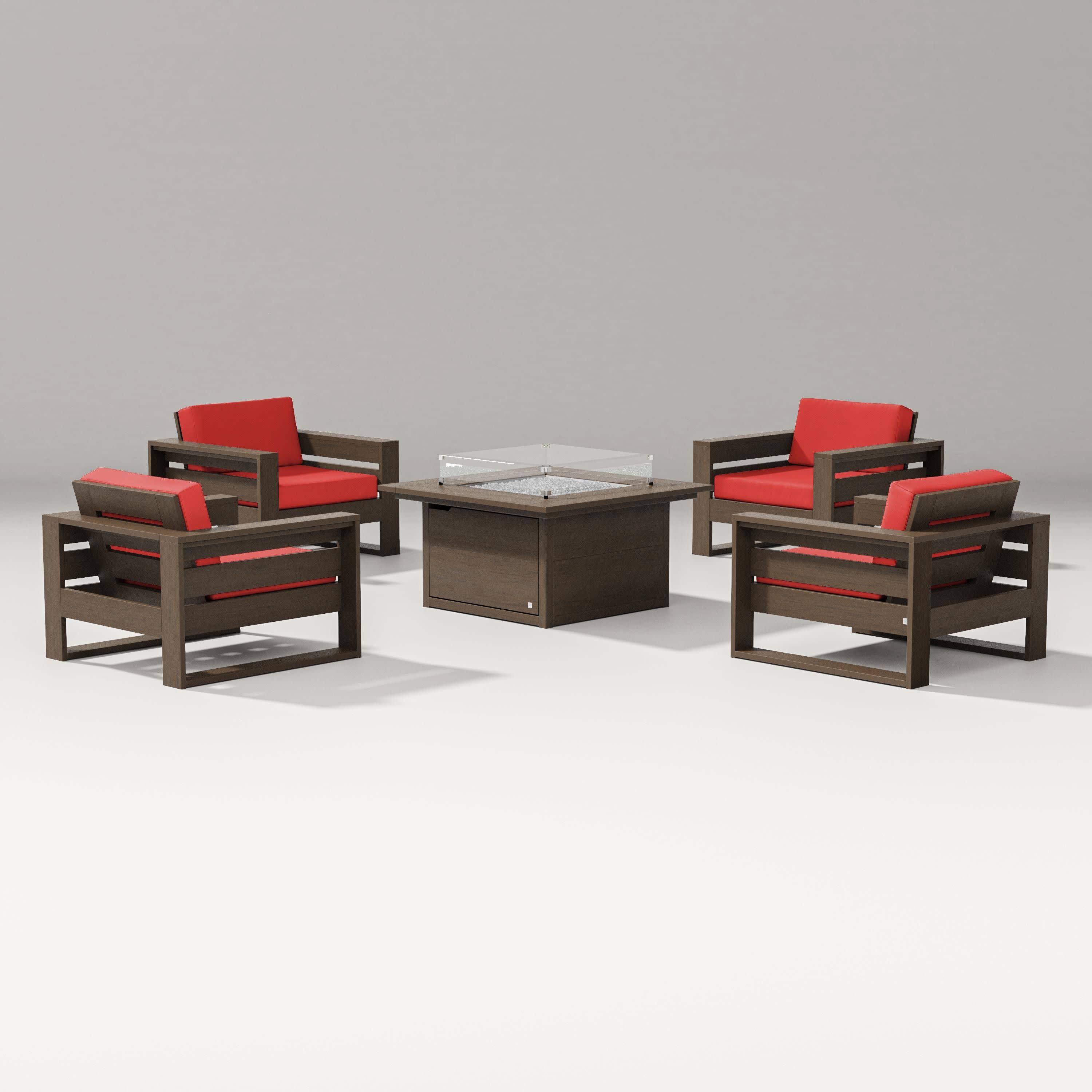 Latitude 5-Piece Lounge Fire Table Set in Kona / Crimson Linen