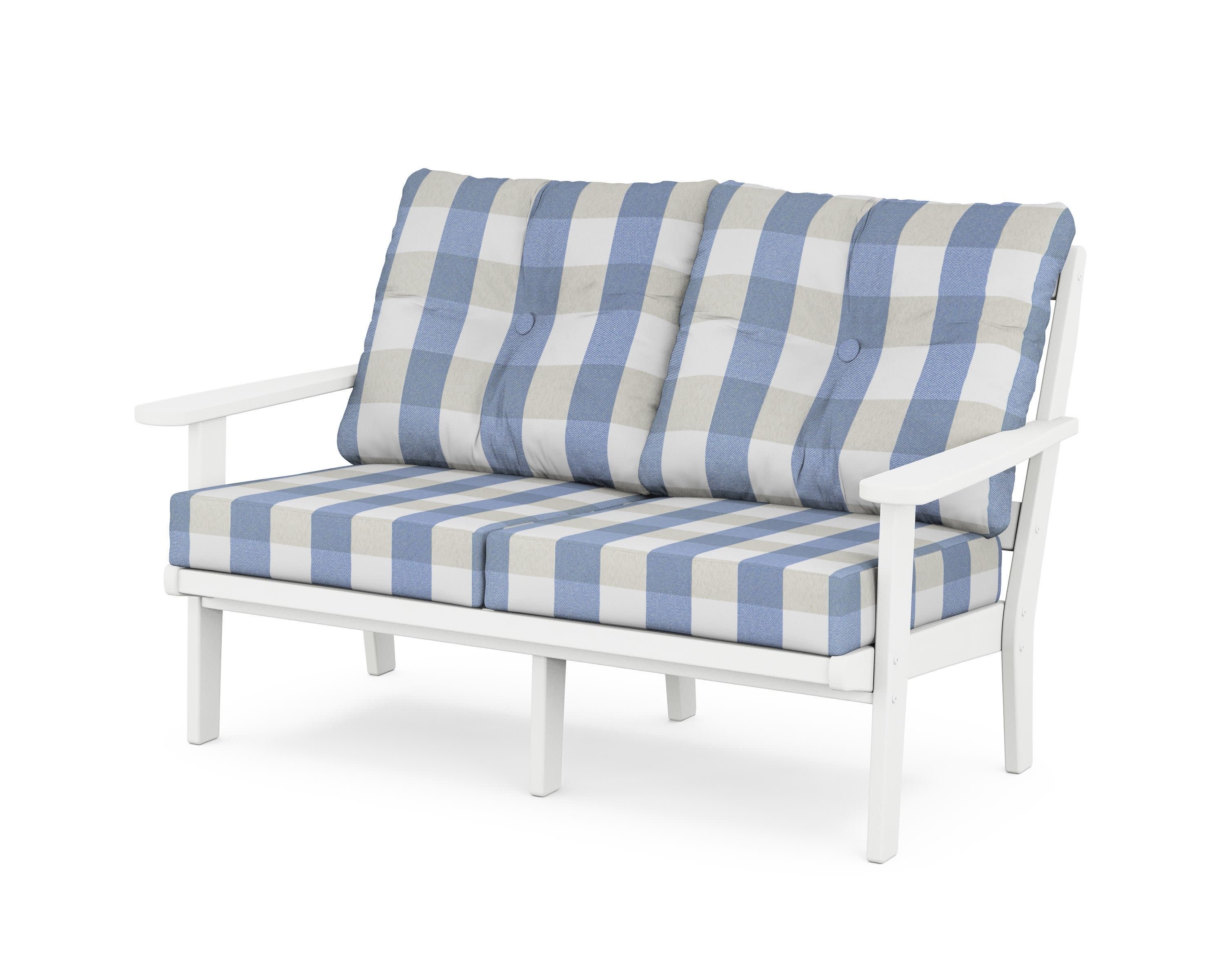 Mission Deep SeatingLoveseat in White / Buffalo Plaid Sky Blue