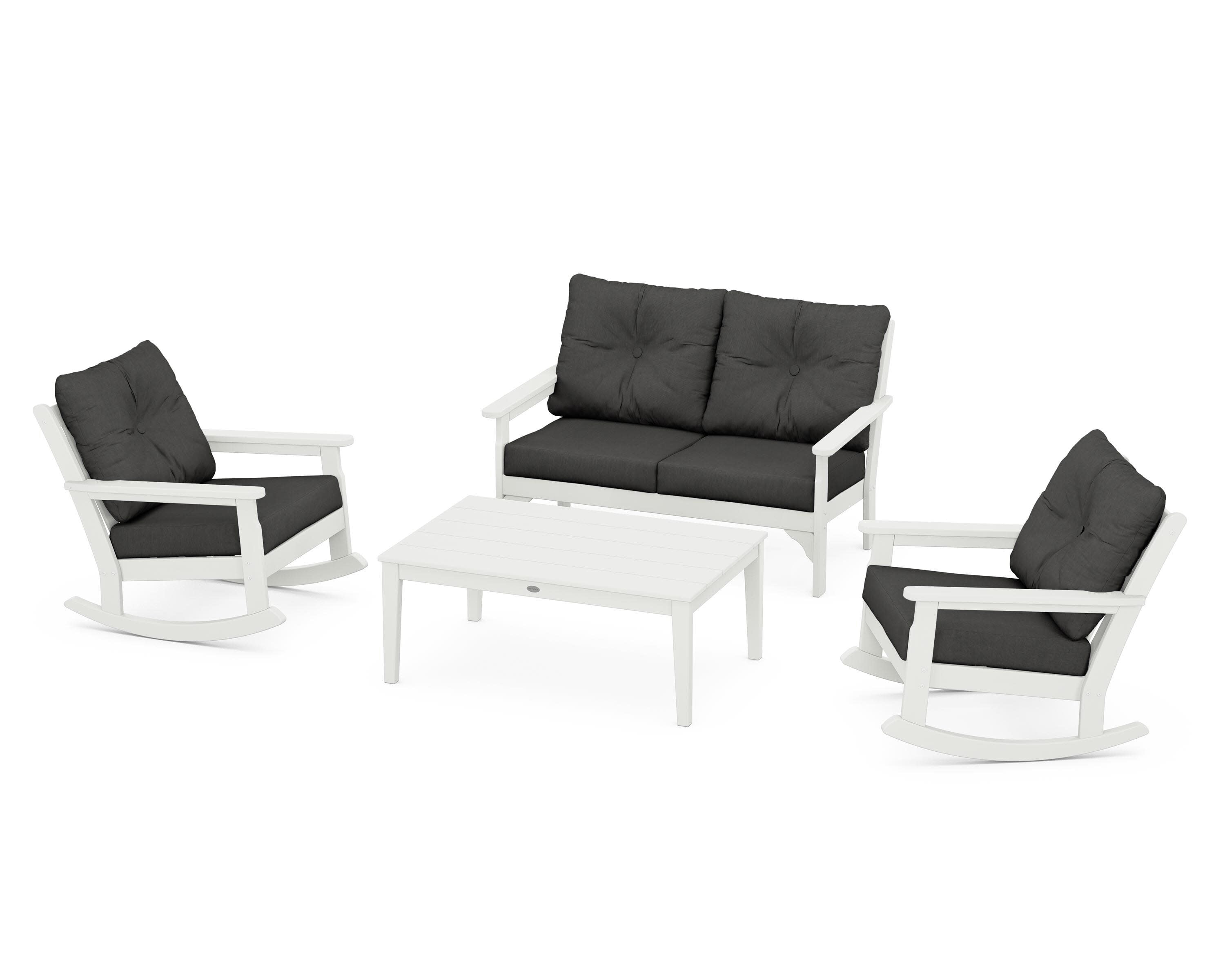Vineyard 4-Piece Deep Seating Rocking Chair Set in Vintage White / Spectrum Carbon