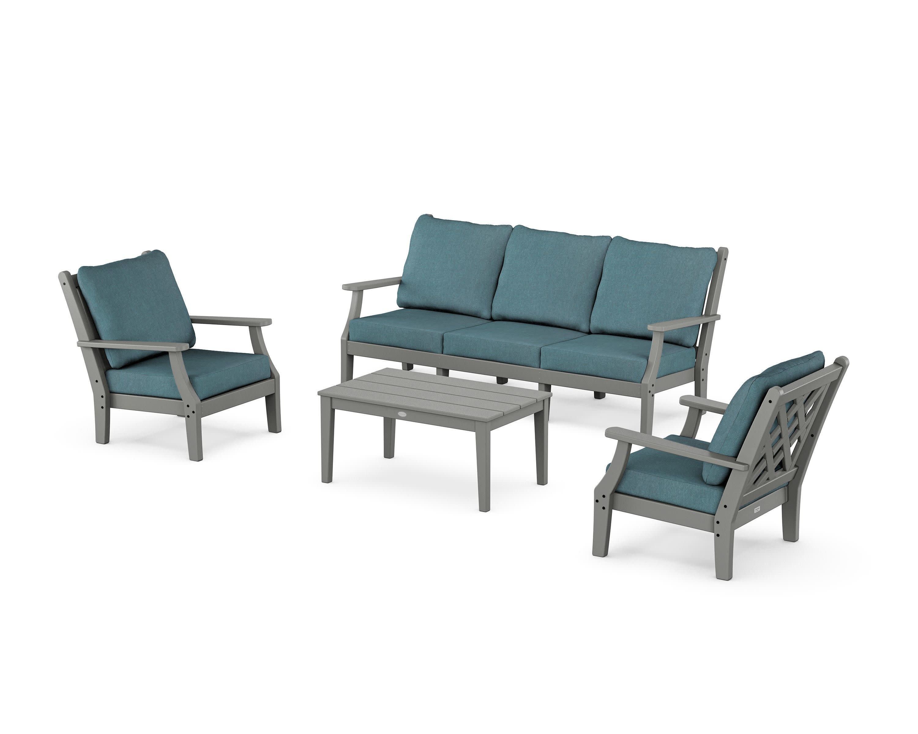 Wovendale 4-Piece Deep Seating Set with Sofa in Slate Grey / Ocean Teal