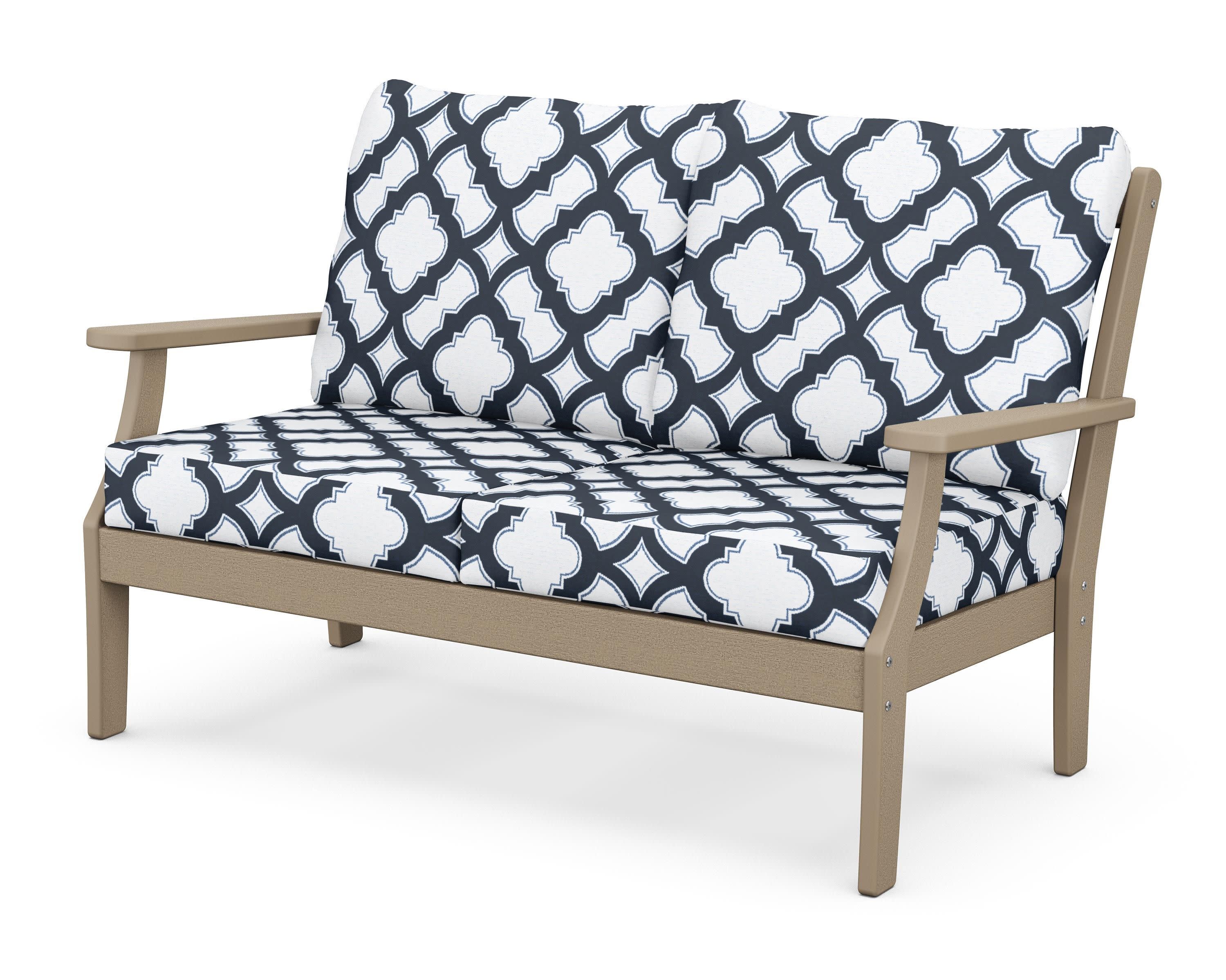 Braxton Deep Seating Loveseat in Vintage Sahara / Trellis Marine Indigo