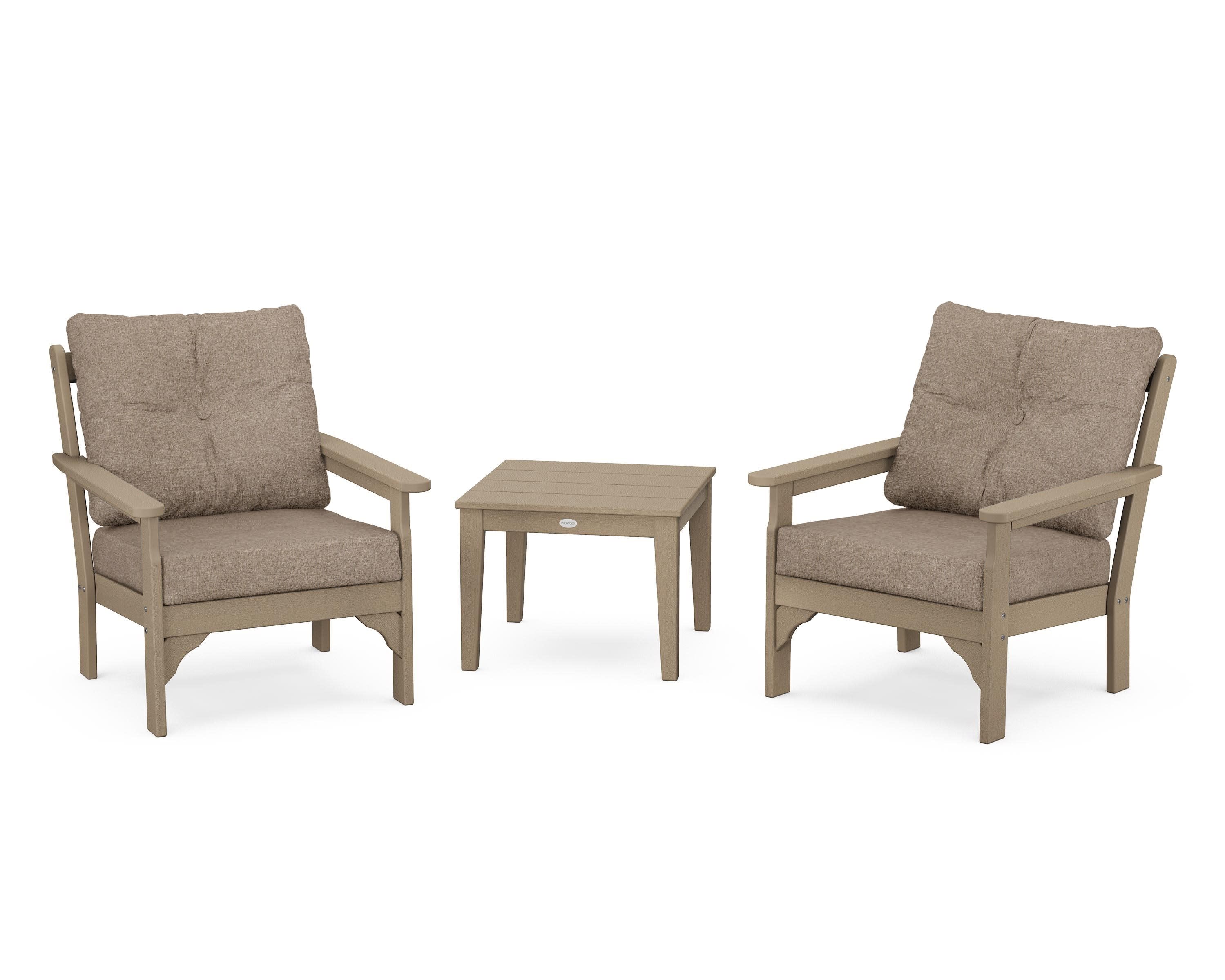 Vineyard 3-Piece Deep Seating Set in Vintage Sahara / Spiced Burlap