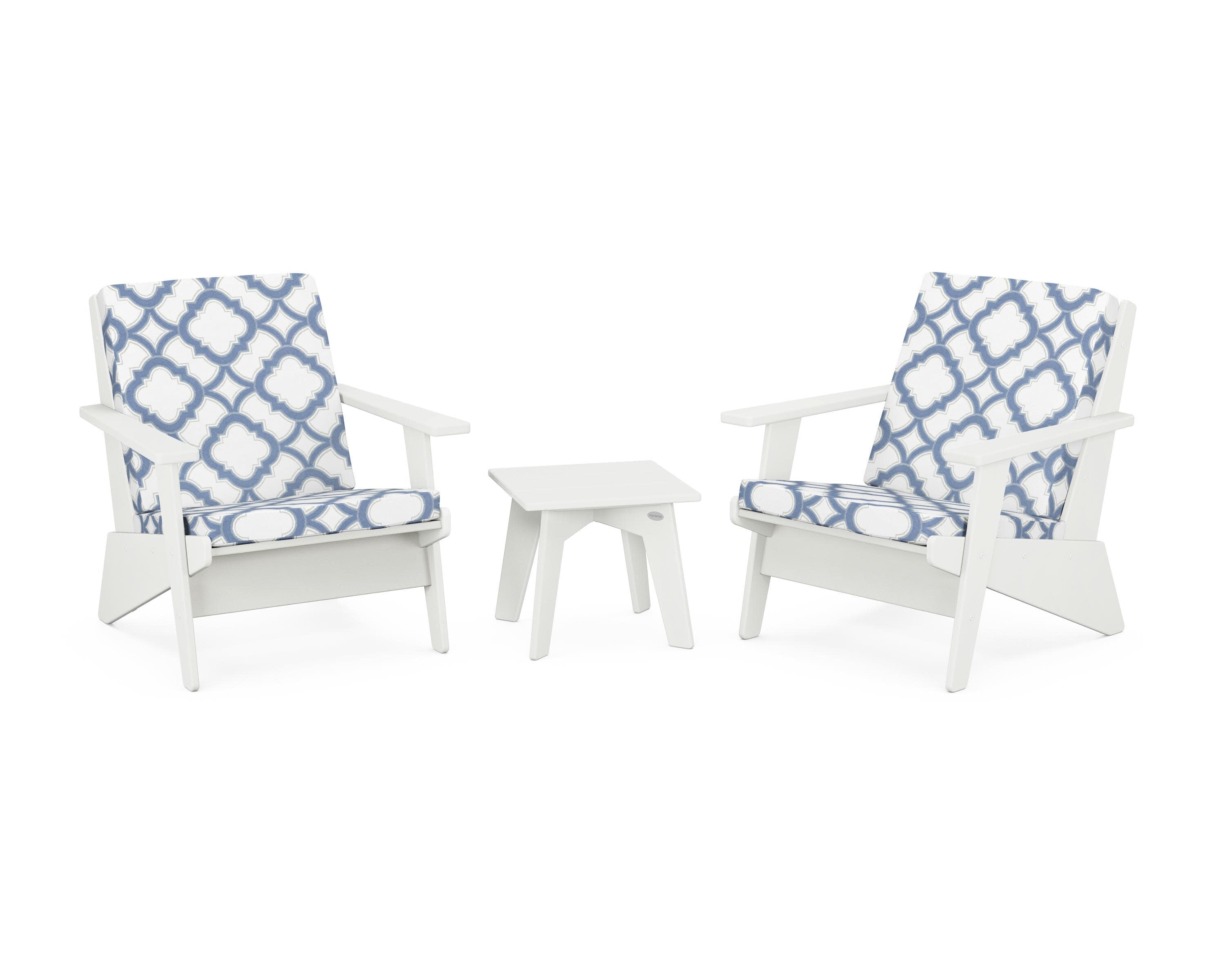 Riviera Modern Lounge 3-Piece Set in Vintage White / Trellis Sky Blue