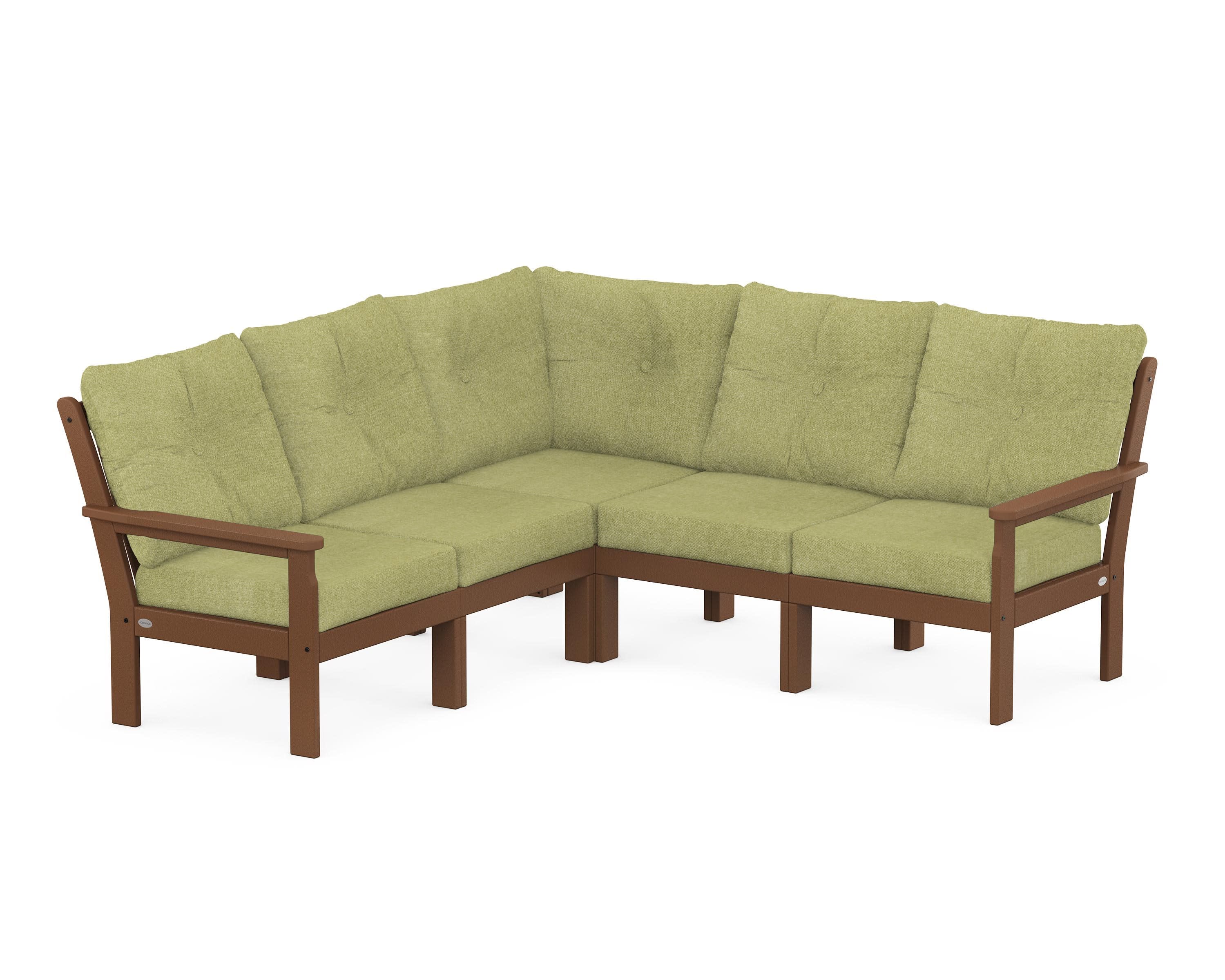 Vineyard 5-Piece Sectional in Teak / Chartreuse Boucle