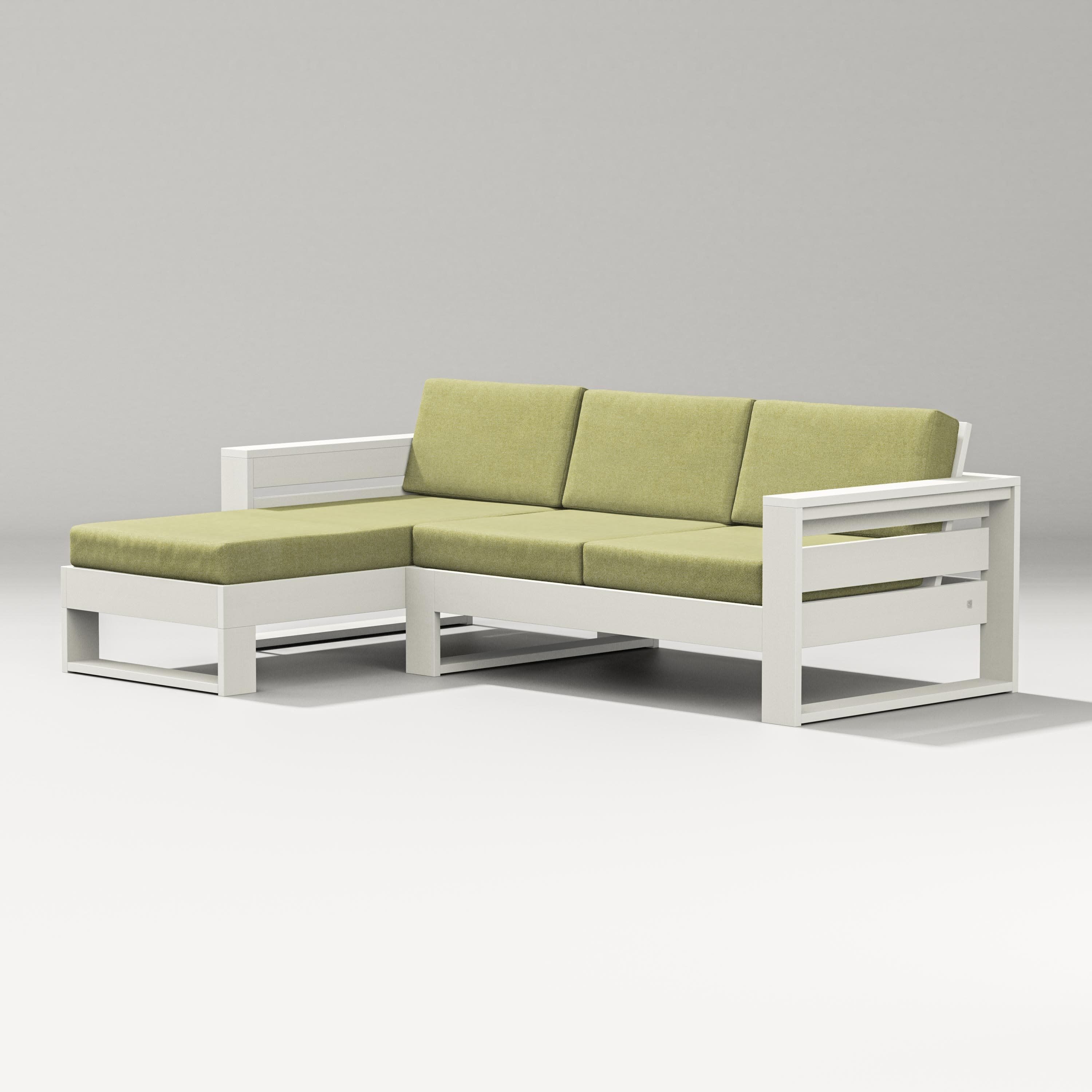 Latitude Left Chaise Sectional in Vintage White / Chartreuse Boucle