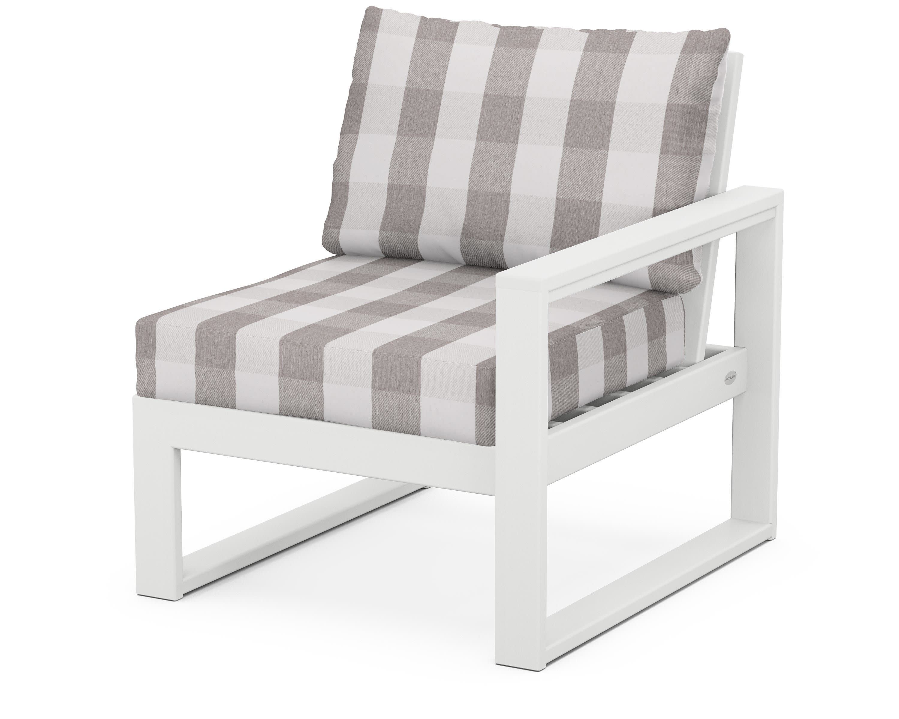 EDGE Modular Right Arm Chair in White / Buffalo Plaid Grey Mist