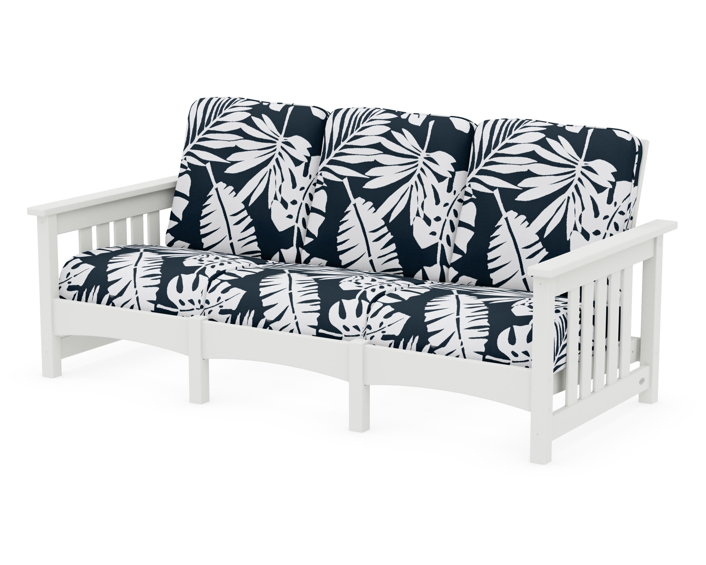 Club Mission Sofa in Vintage White / Leaf Marine Indigo