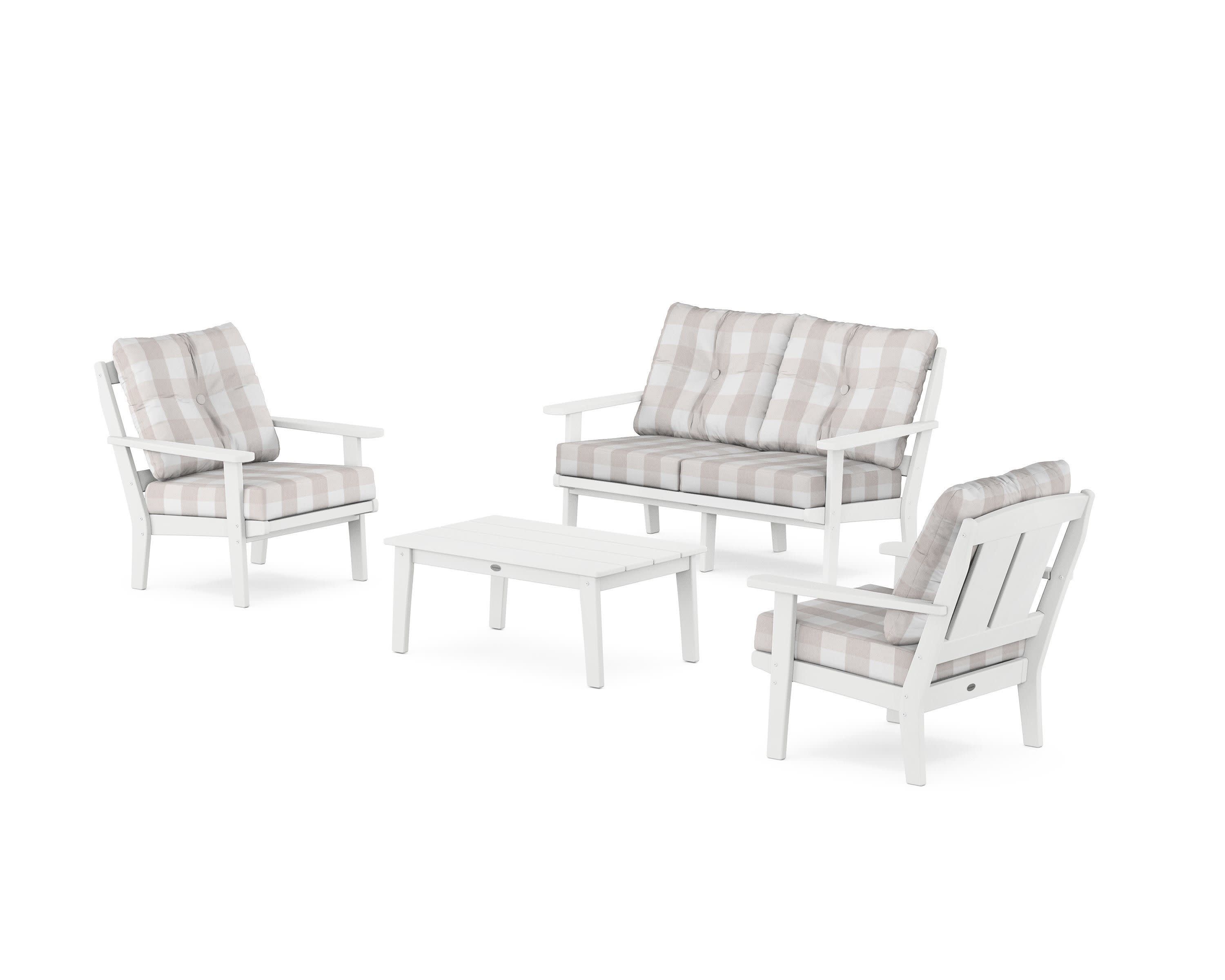 Mission 4-Piece Deep Seating Set with Loveseat in White / Buffalo Plaid Dune Burlap