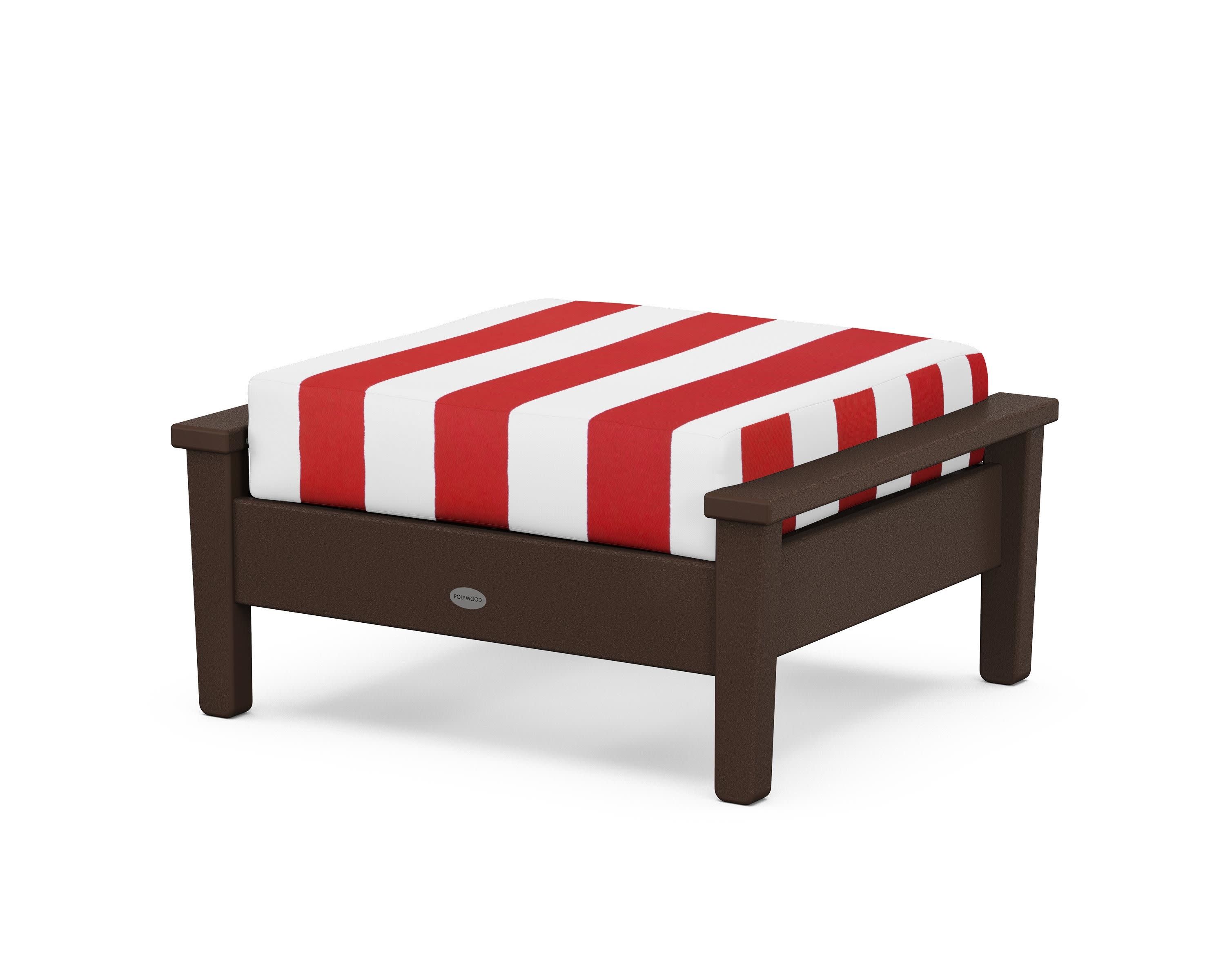 Prescott Deep Seating Ottoman in Mahogany / Cabana Stripe Crimson