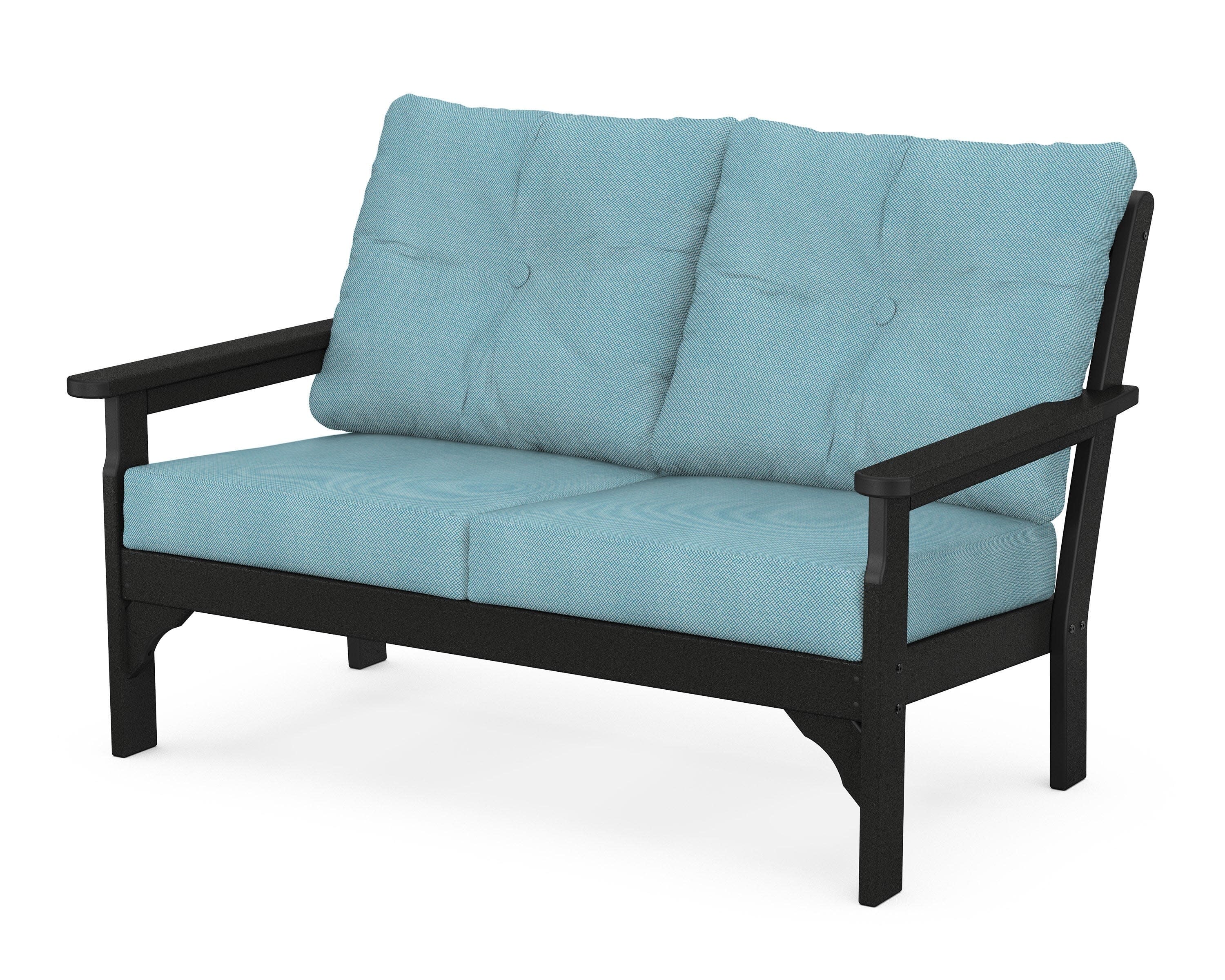 Vineyard Deep Seating Loveseat in Black / Lattice Sky Blue