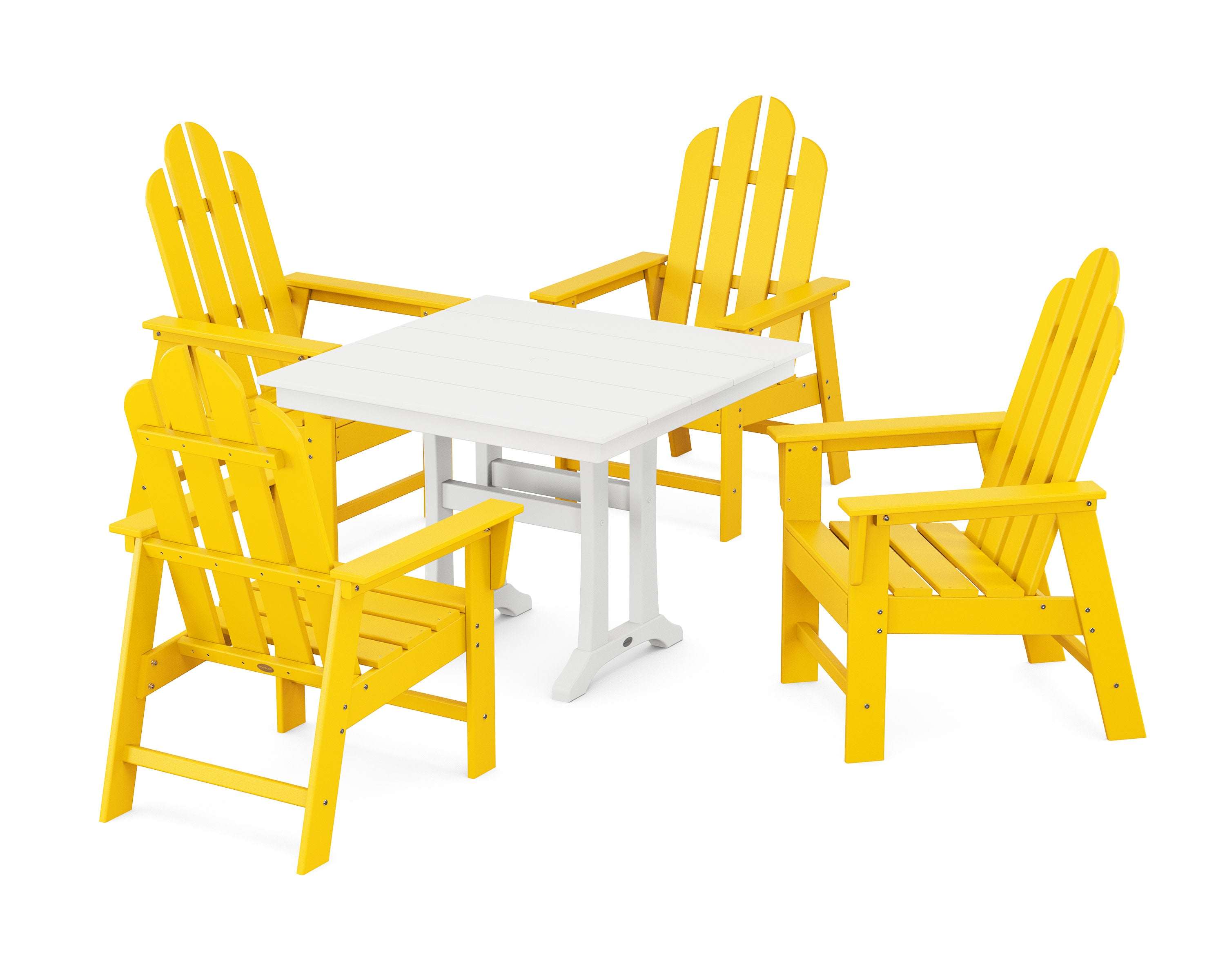 Long Island 5-Piece Farmhouse Dining Set With Trestle Legs in Lemon / White