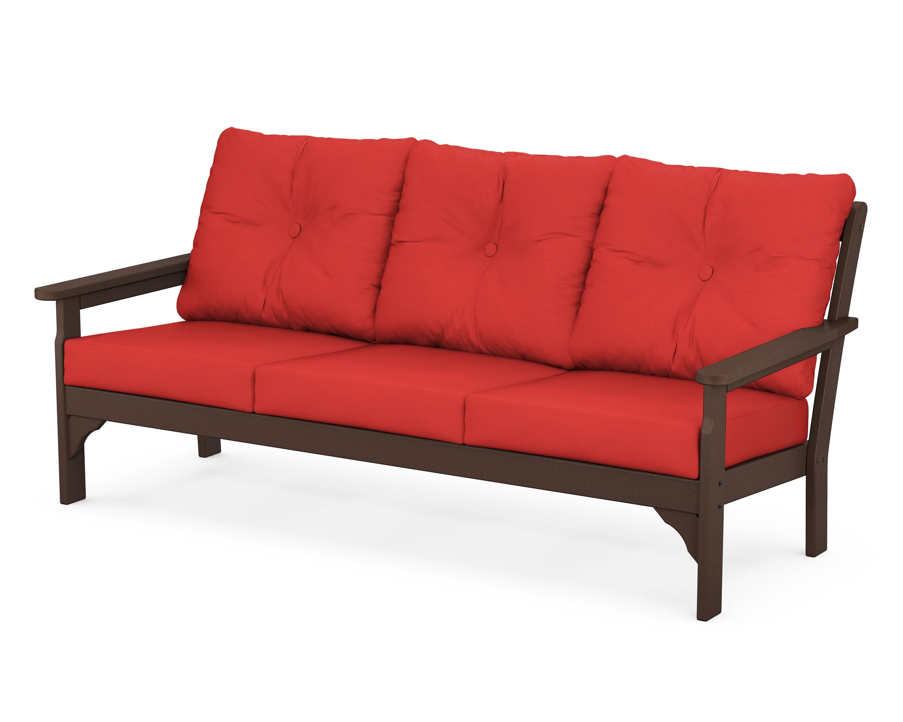 Vineyard Deep Seating Sofa in Mahogany / Crimson Linen