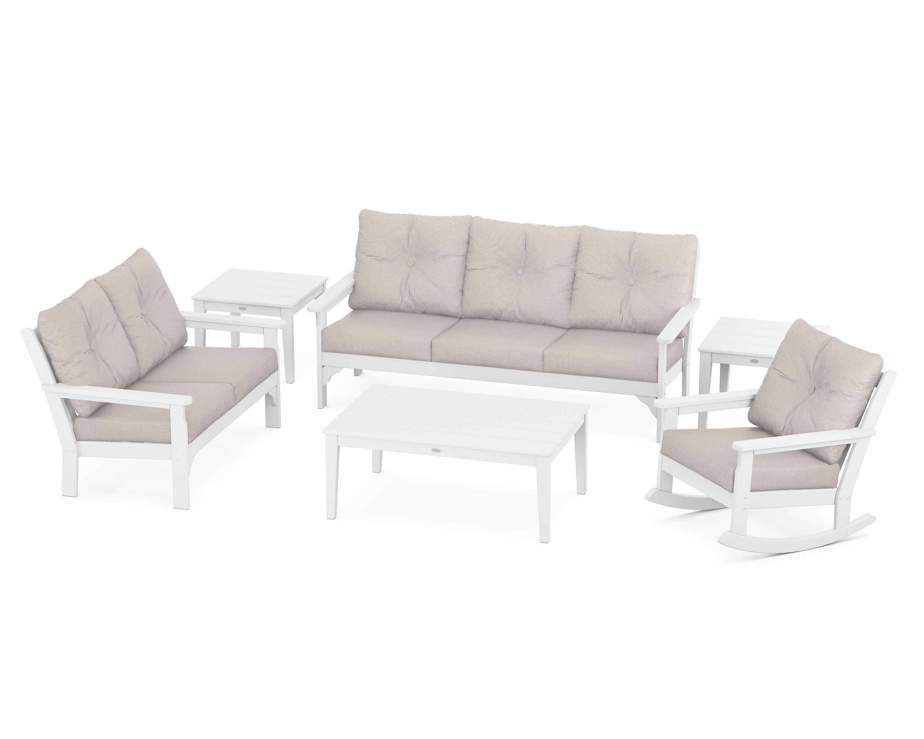 Vineyard 6-Piece Deep Seating Set in White / Dune Burlap