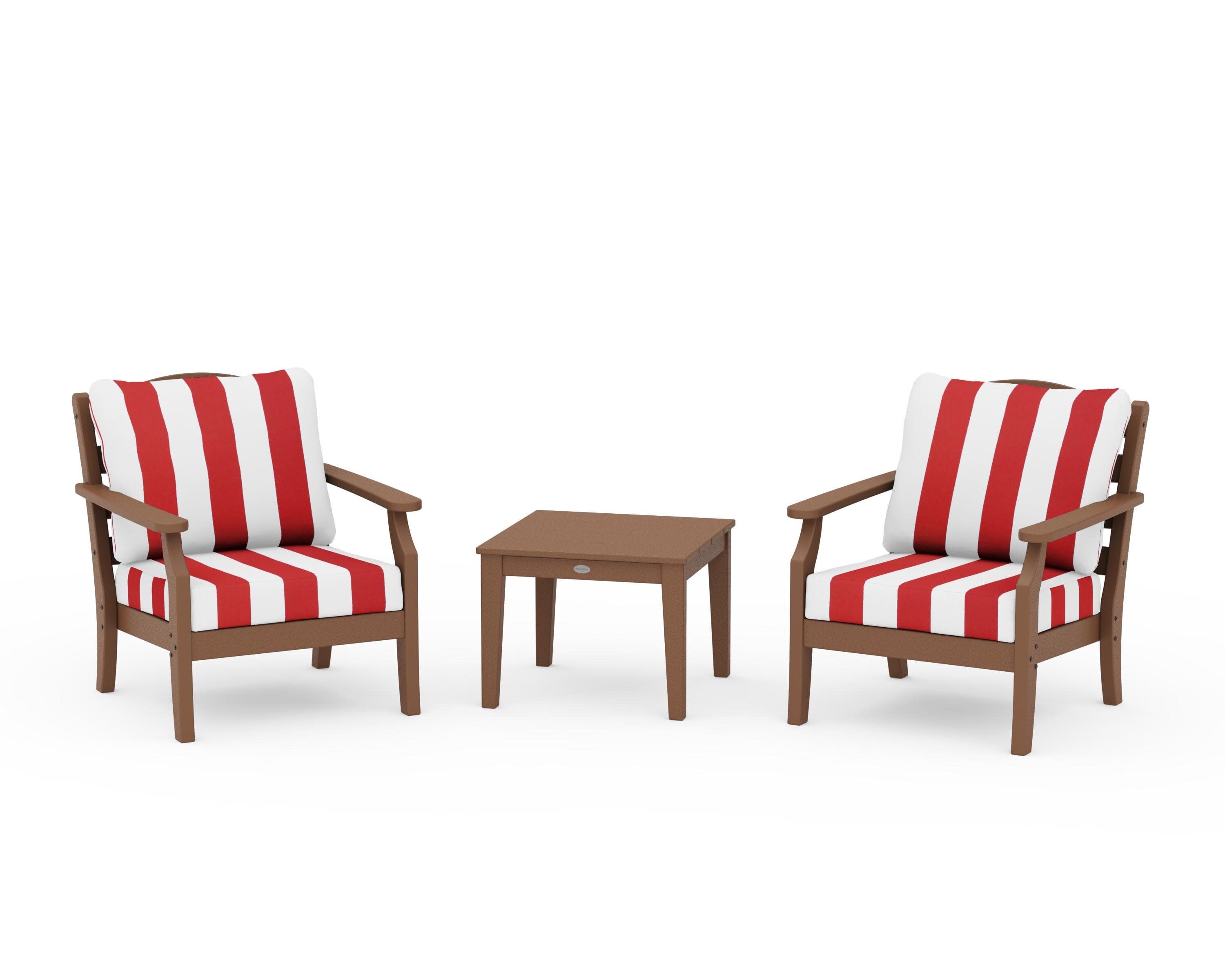 Savannah 3-Piece Deep Seating Set in Teak / Cabana Stripe Crimson