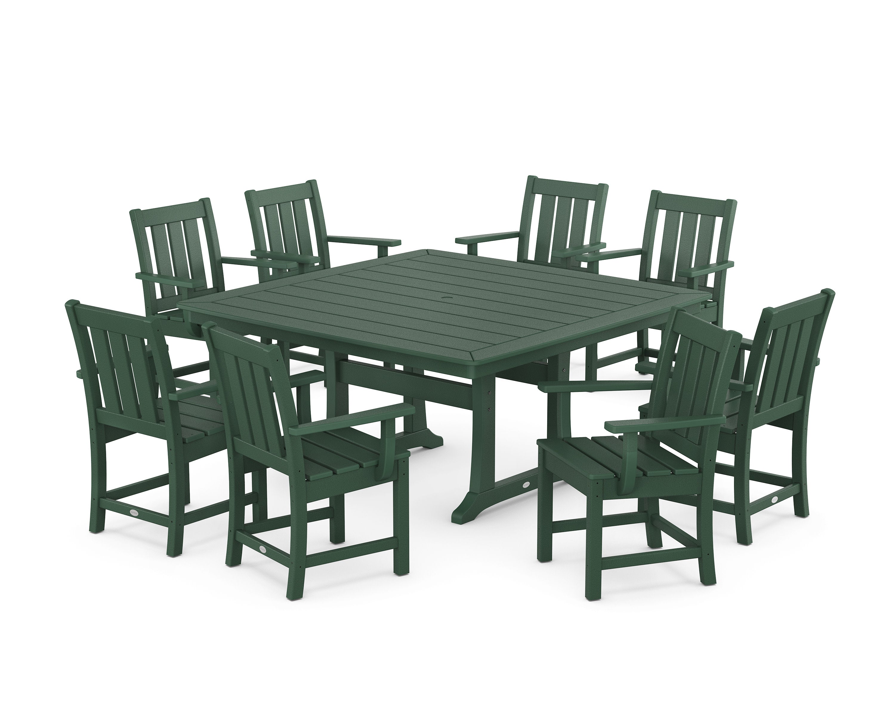 Oxford 9-Piece Square Dining Set with Trestle Legs in Green