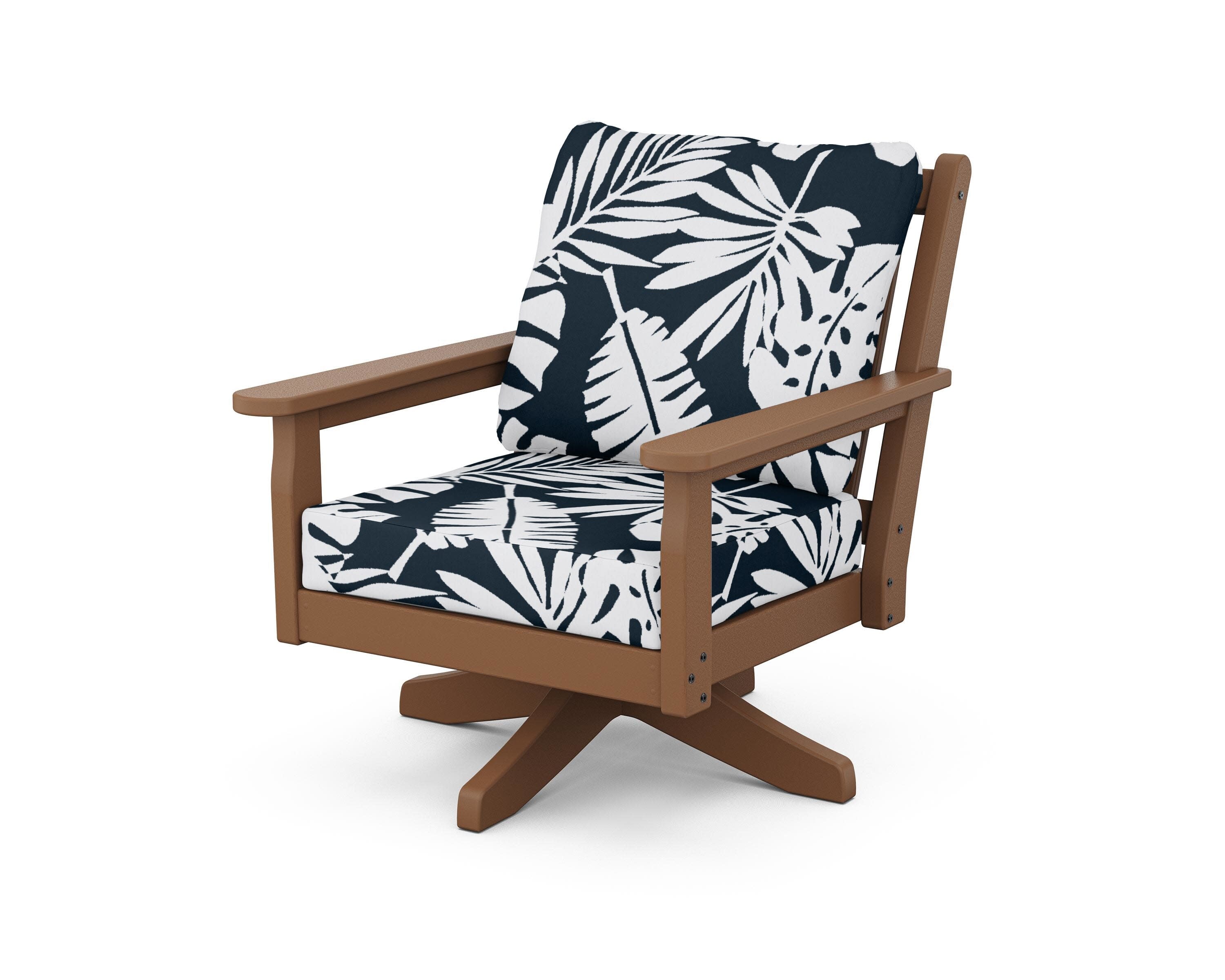 Chippendale Deep Seating Swivel Chair in Teak / Leaf Marine Indigo