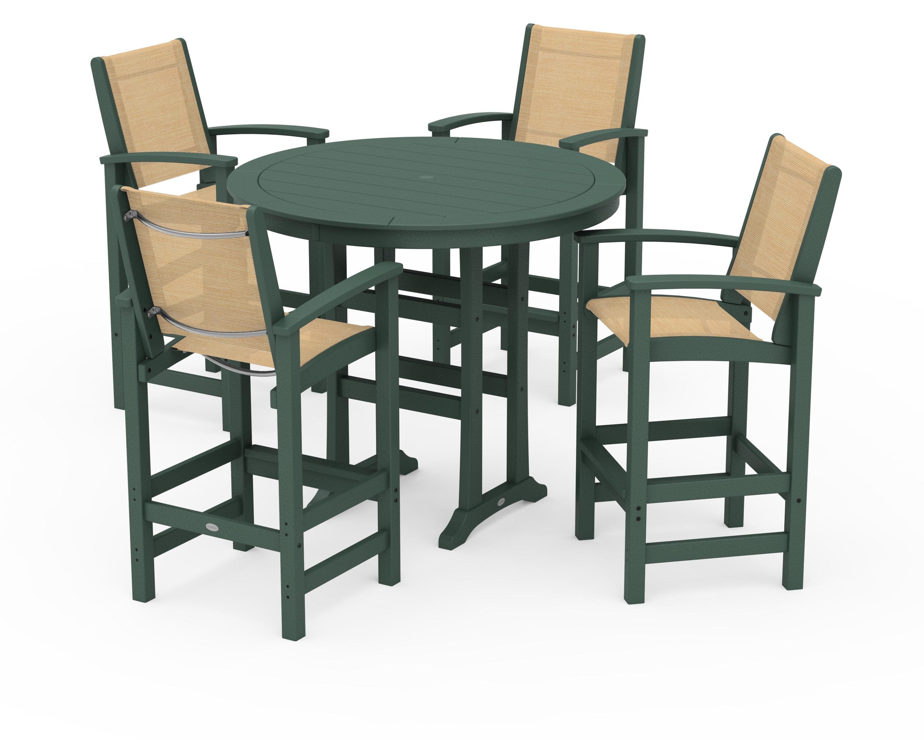 Coastal 5-Piece Nautical Trestle Bar Set in Green / Dupioni Apricot Sling