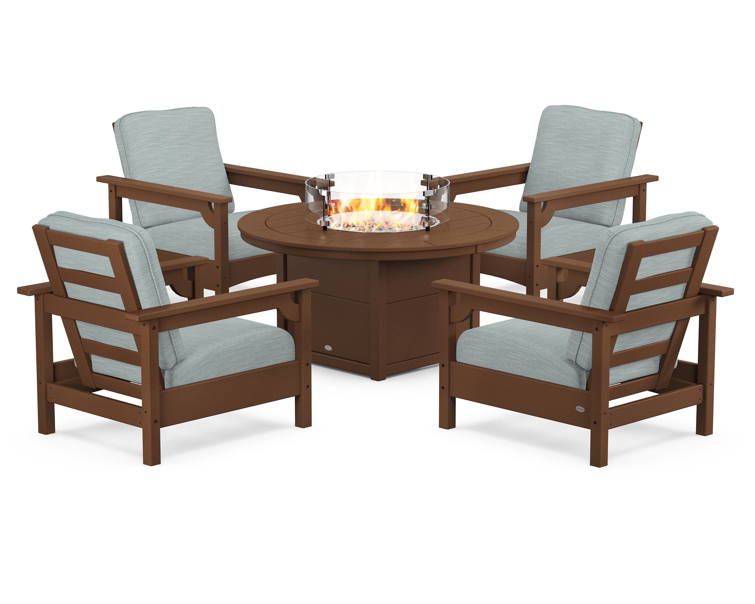 Club 5-Piece Conversation Set with Fire Pit Table in Teak / Soothe Mist