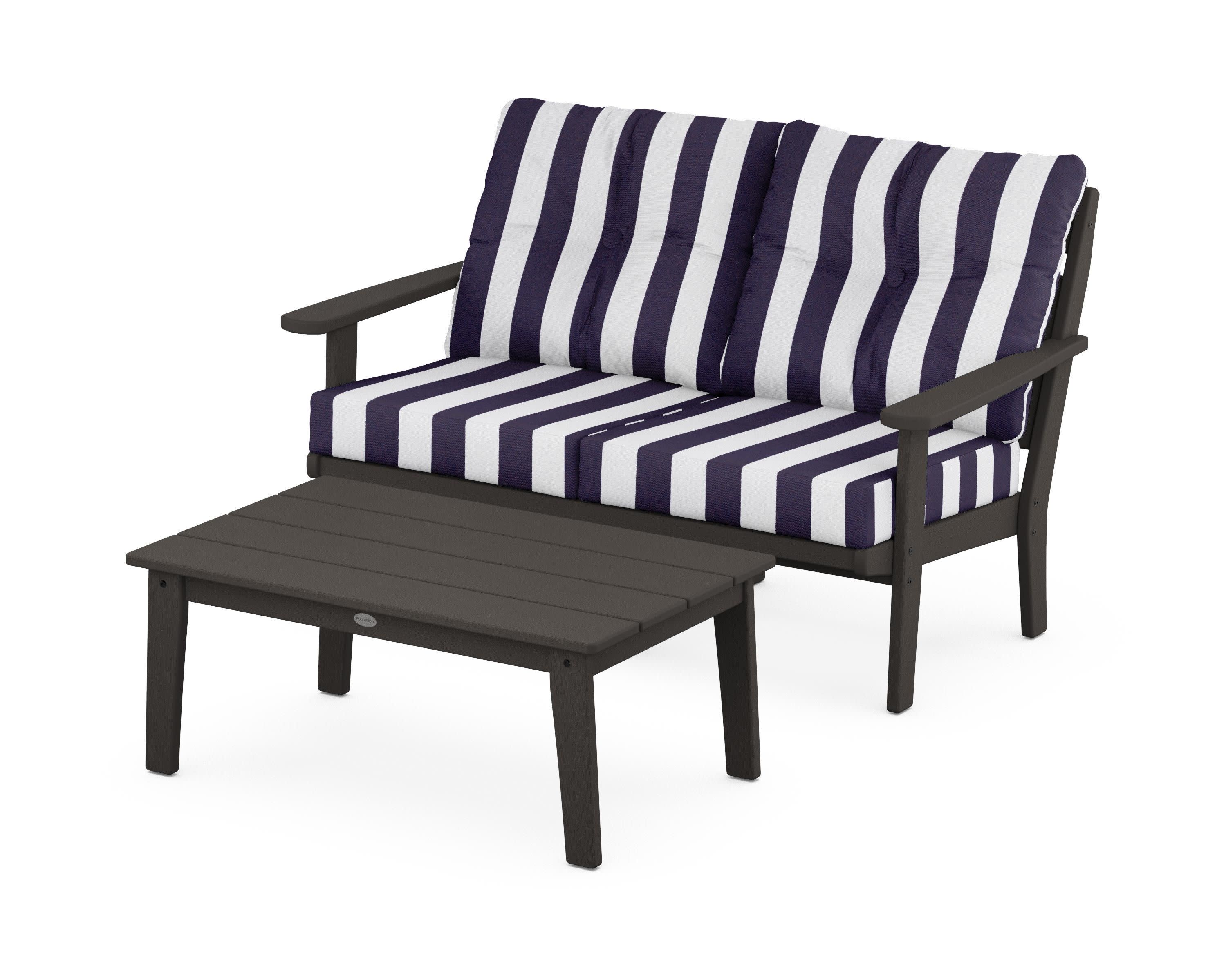 Lakeside 2-Piece Lounge Loveseat Set in Vintage Coffee / Cabana Stripe Navy