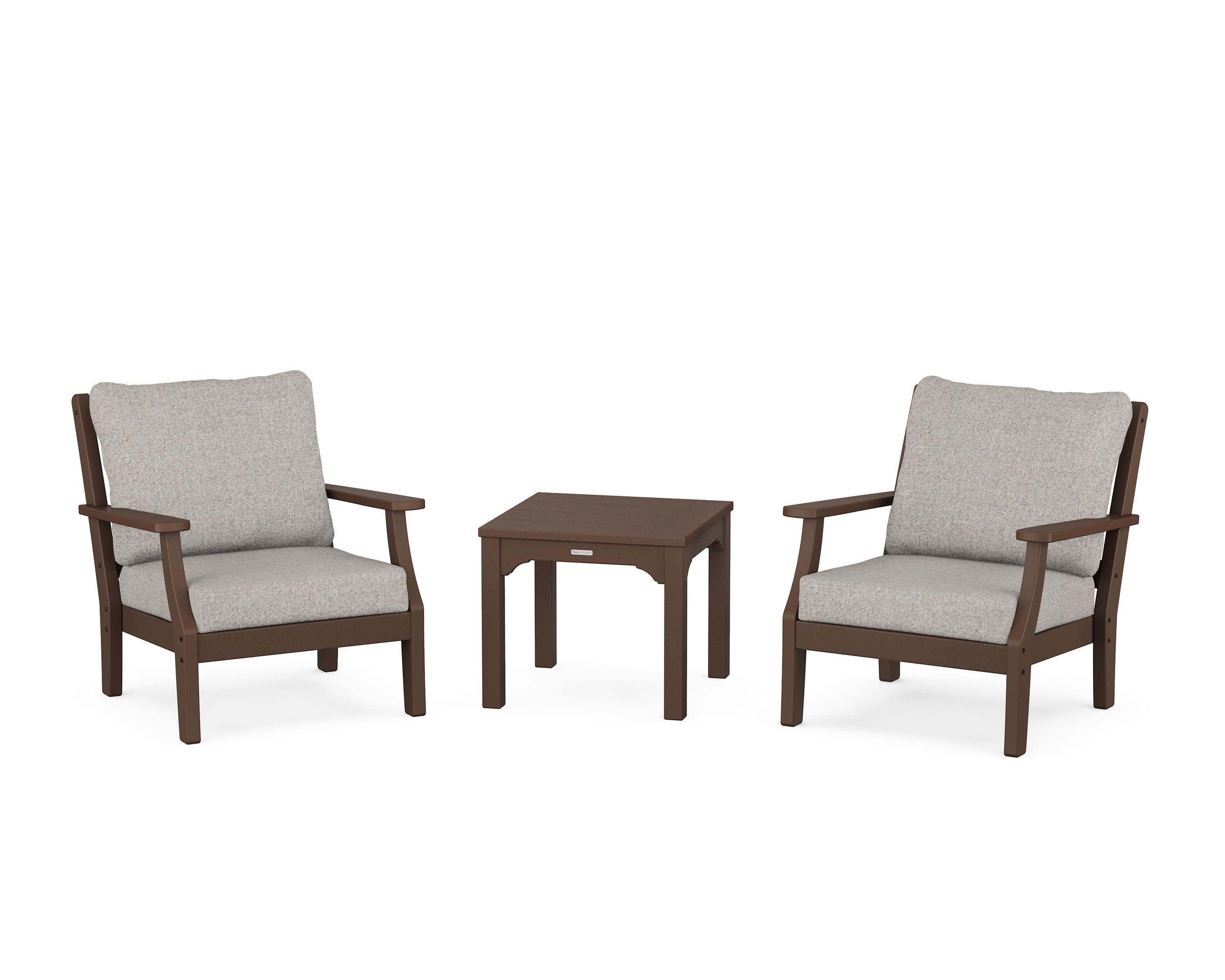 Chinoiserie 3-Piece Deep Seating Set in Mahogany / Weathered Tweed