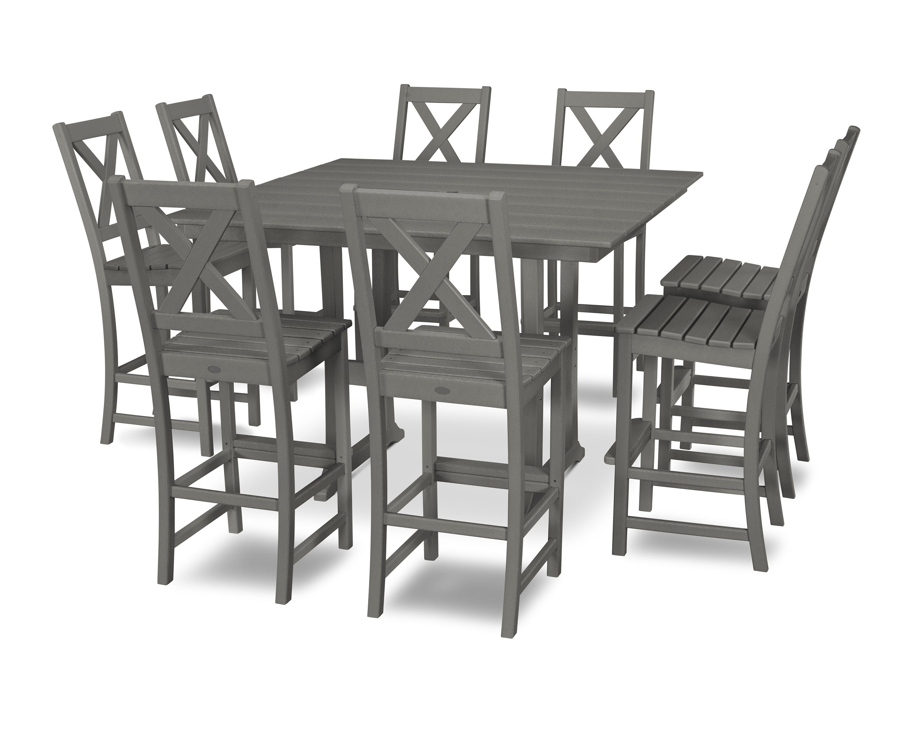 Braxton 9-Piece Farmhouse Trestle Bar Set in Slate Grey