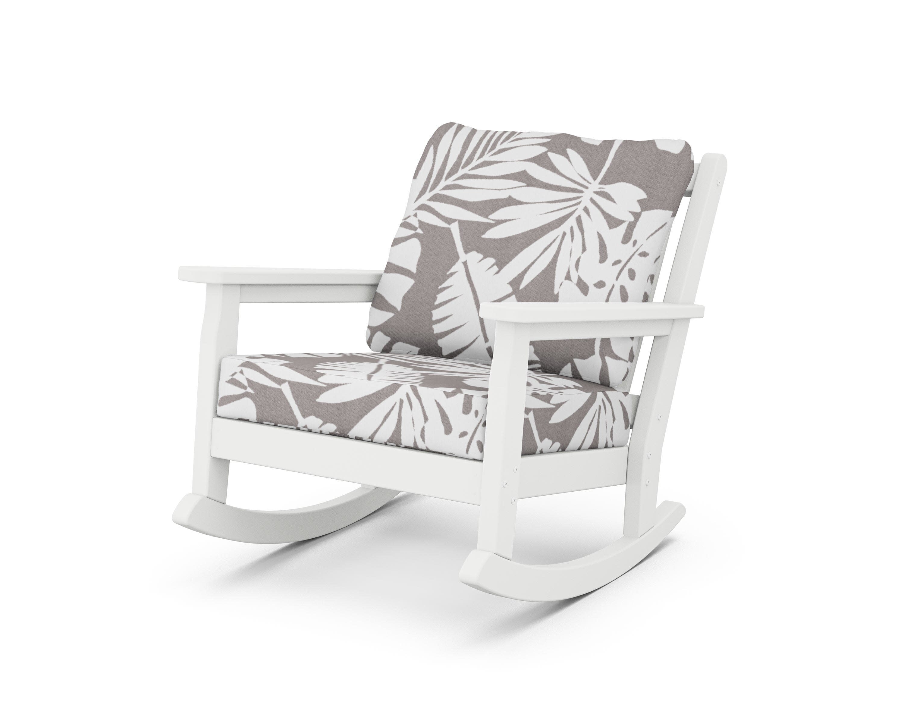Chippendale Deep Seating Rocking Chair in White / Leaf Grey Mist