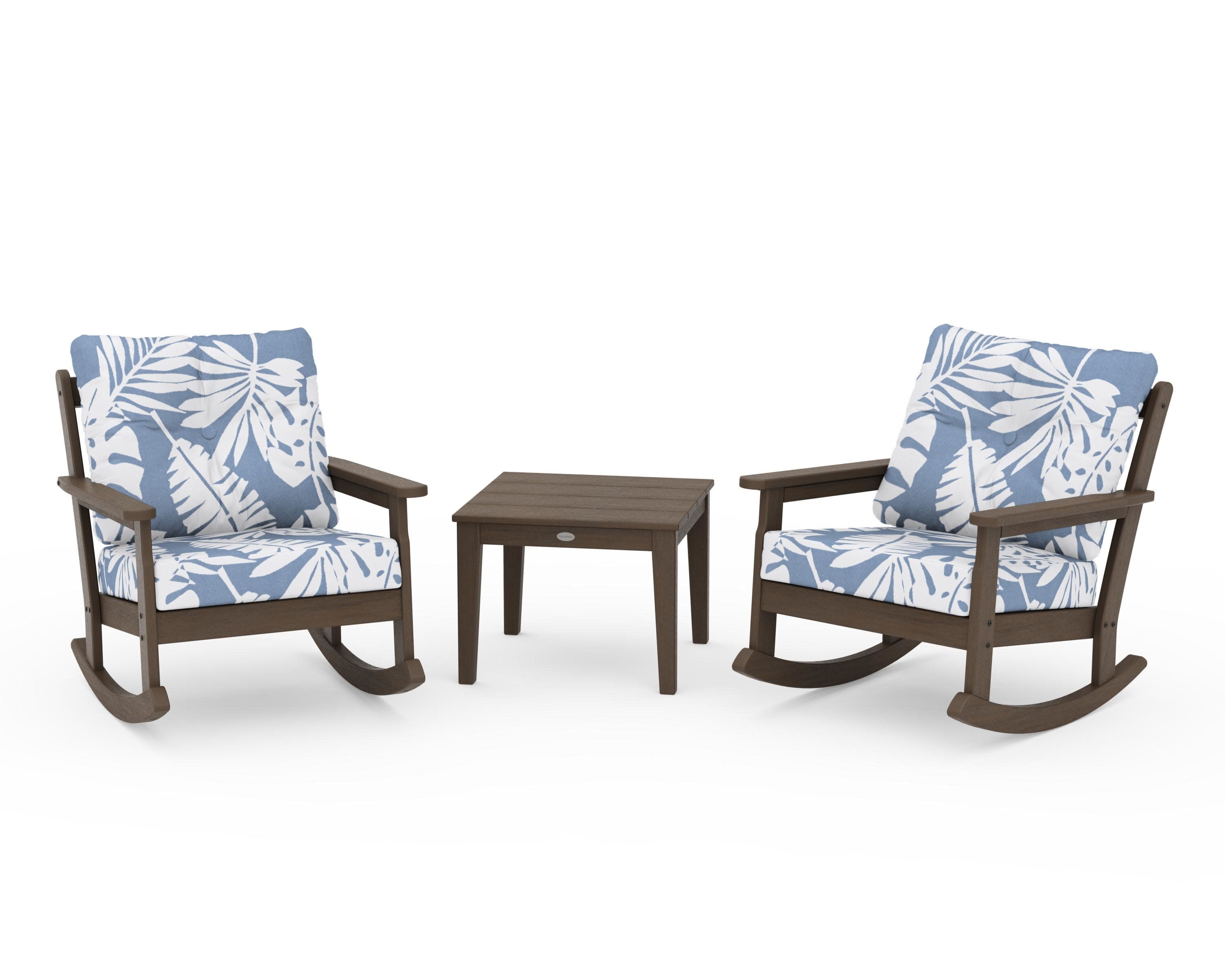 Vineyard 3-Piece Deep Seating Rocker Set in Kona / Leaf Sky Blue