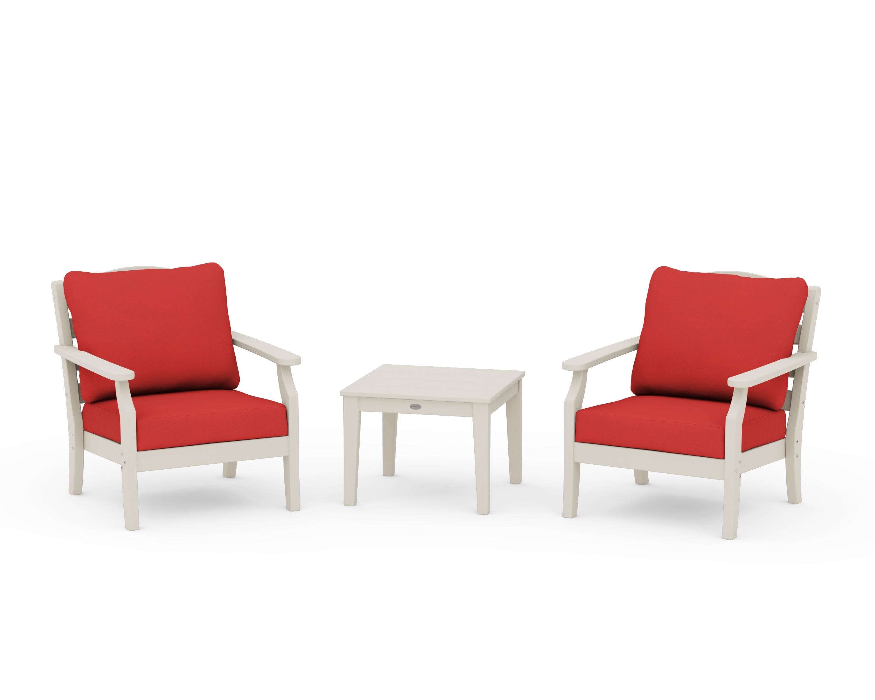 Savannah 3-Piece Deep Seating Set in Sand / Crimson Linen