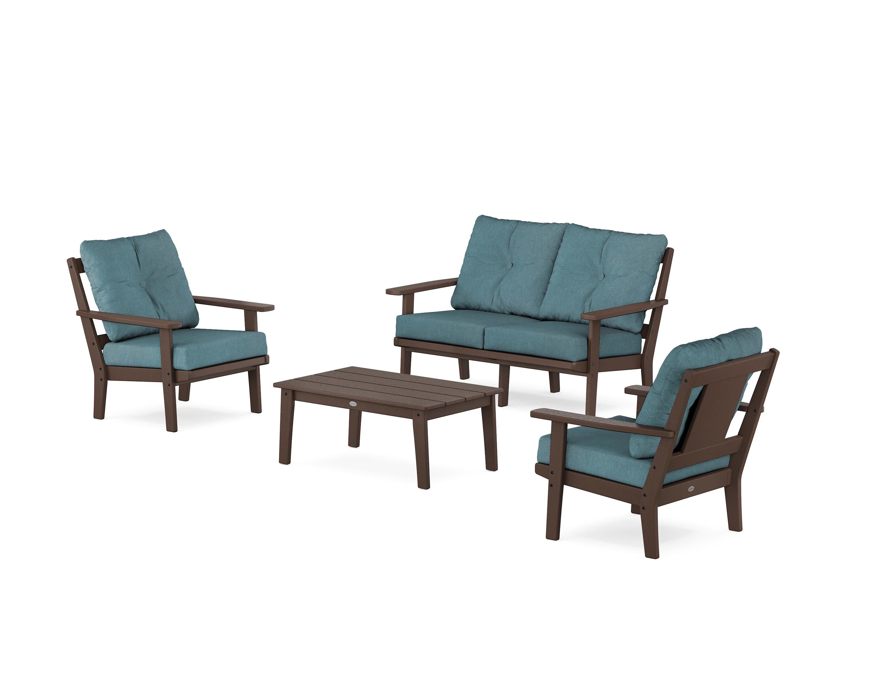 Prairie 4-Piece Deep Seating Set with Loveseat in Mahogany / Ocean Teal