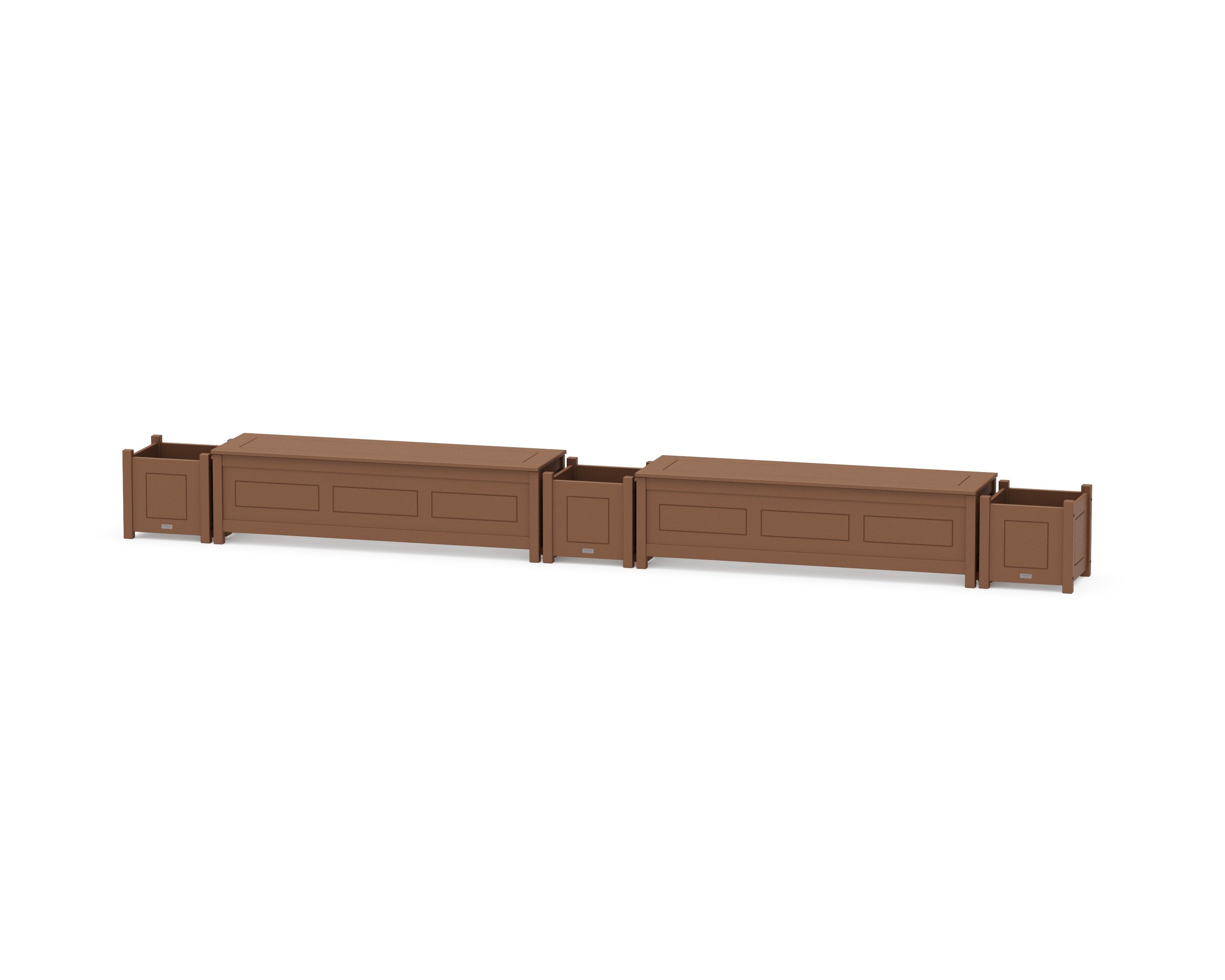 60" Country Living Straight Double Planter Storage Bench Set in Teak