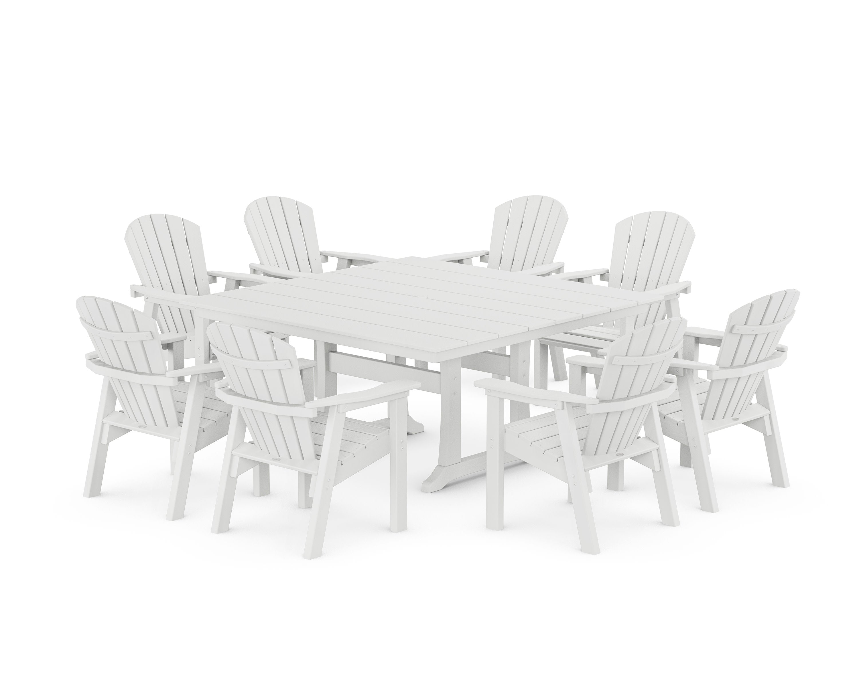 Seashell 9-Piece Square Farmhouse Dining Set with Trestle Legs in White
