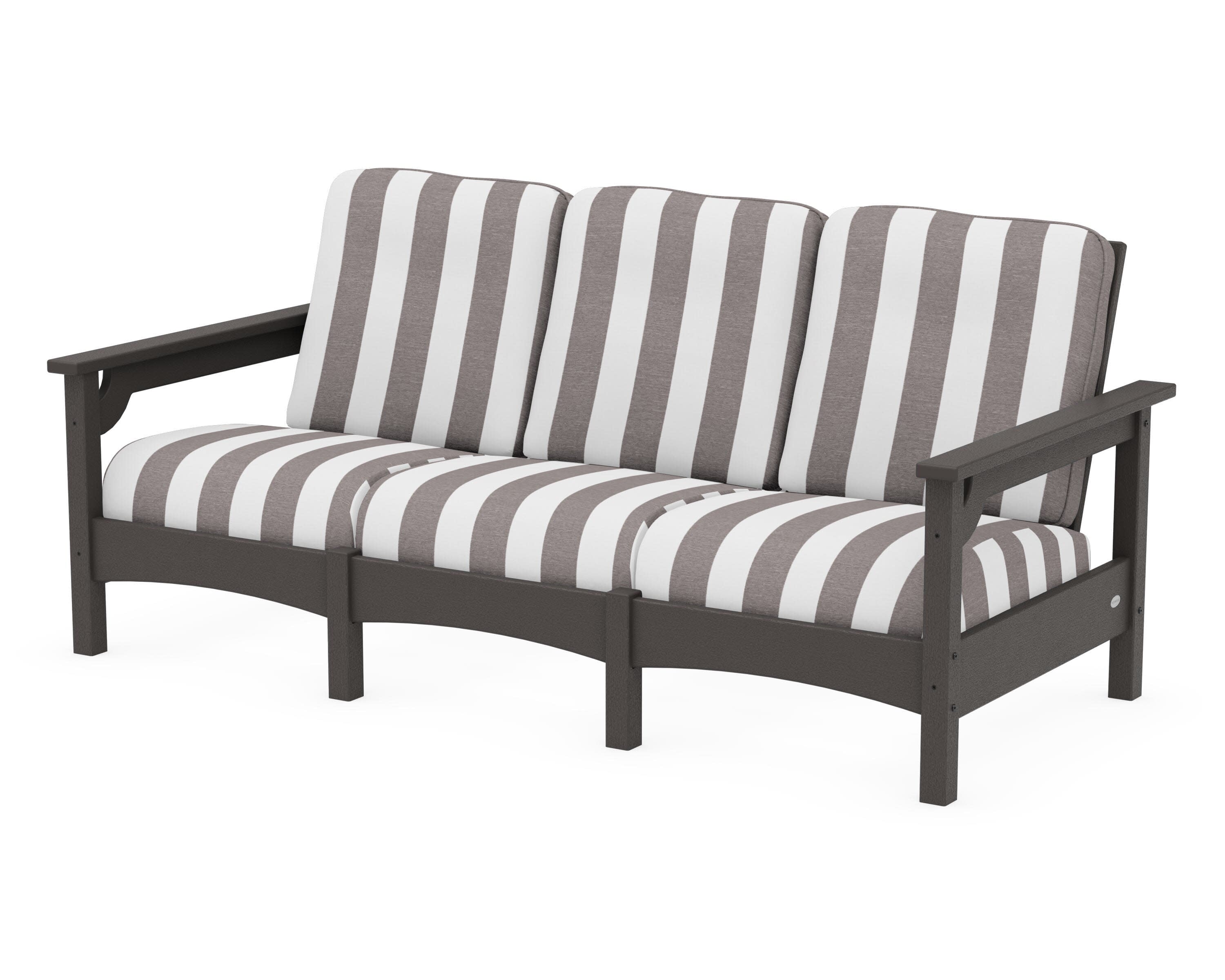 Club Sofa in Vintage Coffee / Cabana Stripe Grey Mist