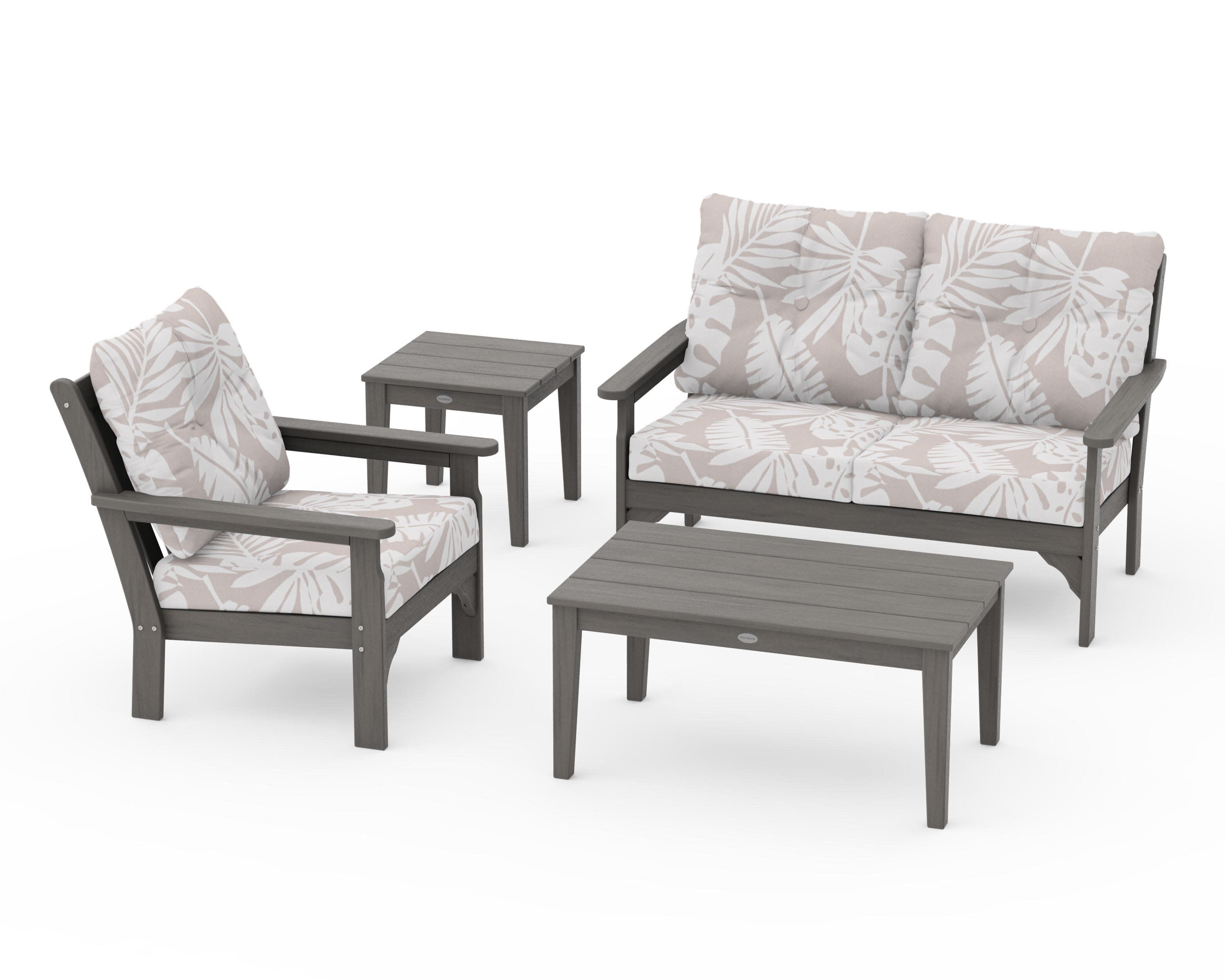 Vineyard 4-Piece Deep Seating Set in Driftwood / Leaf Dune Burlap