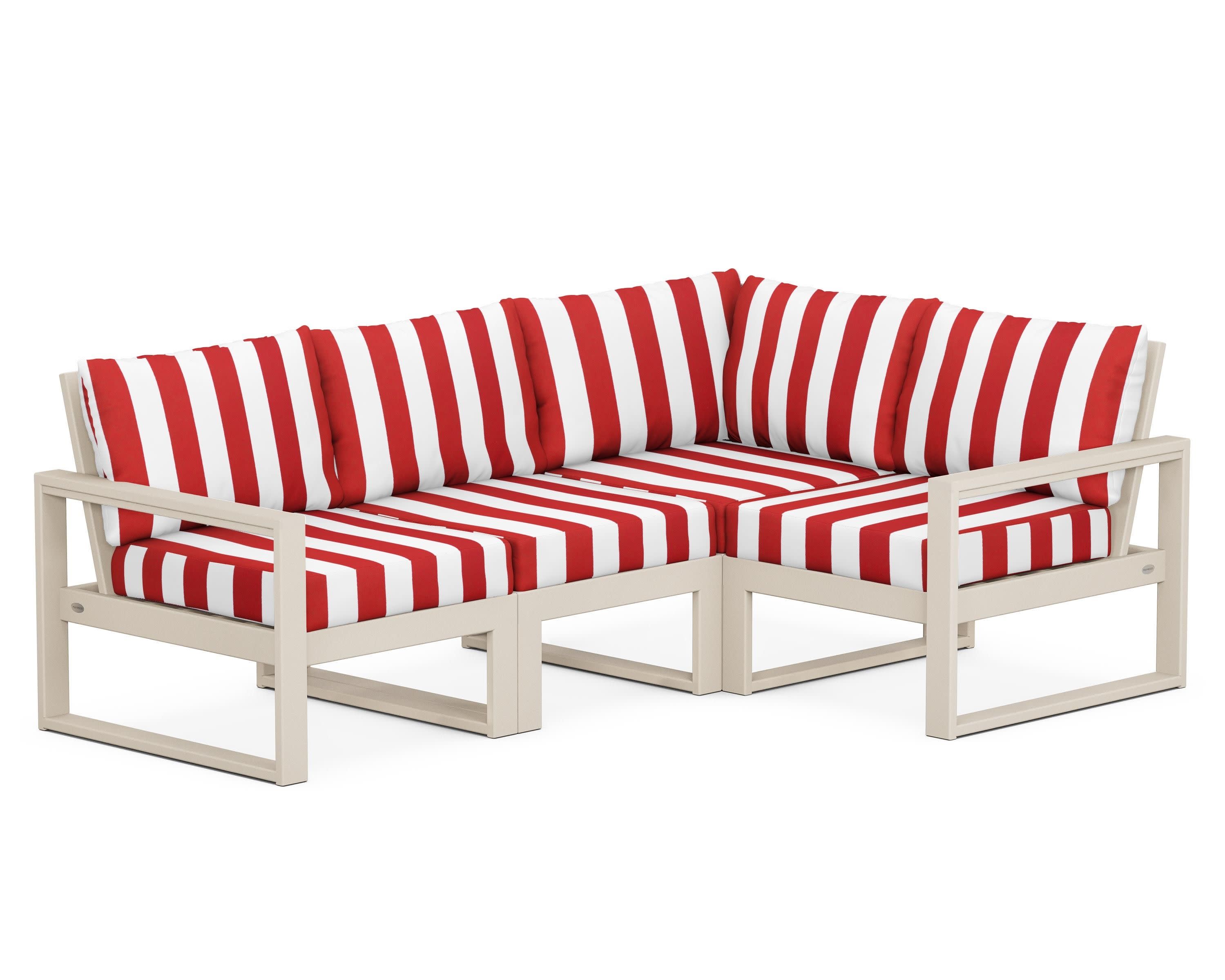 EDGE 4-Piece Modular Deep Seating Set in Sand / Cabana Stripe Crimson