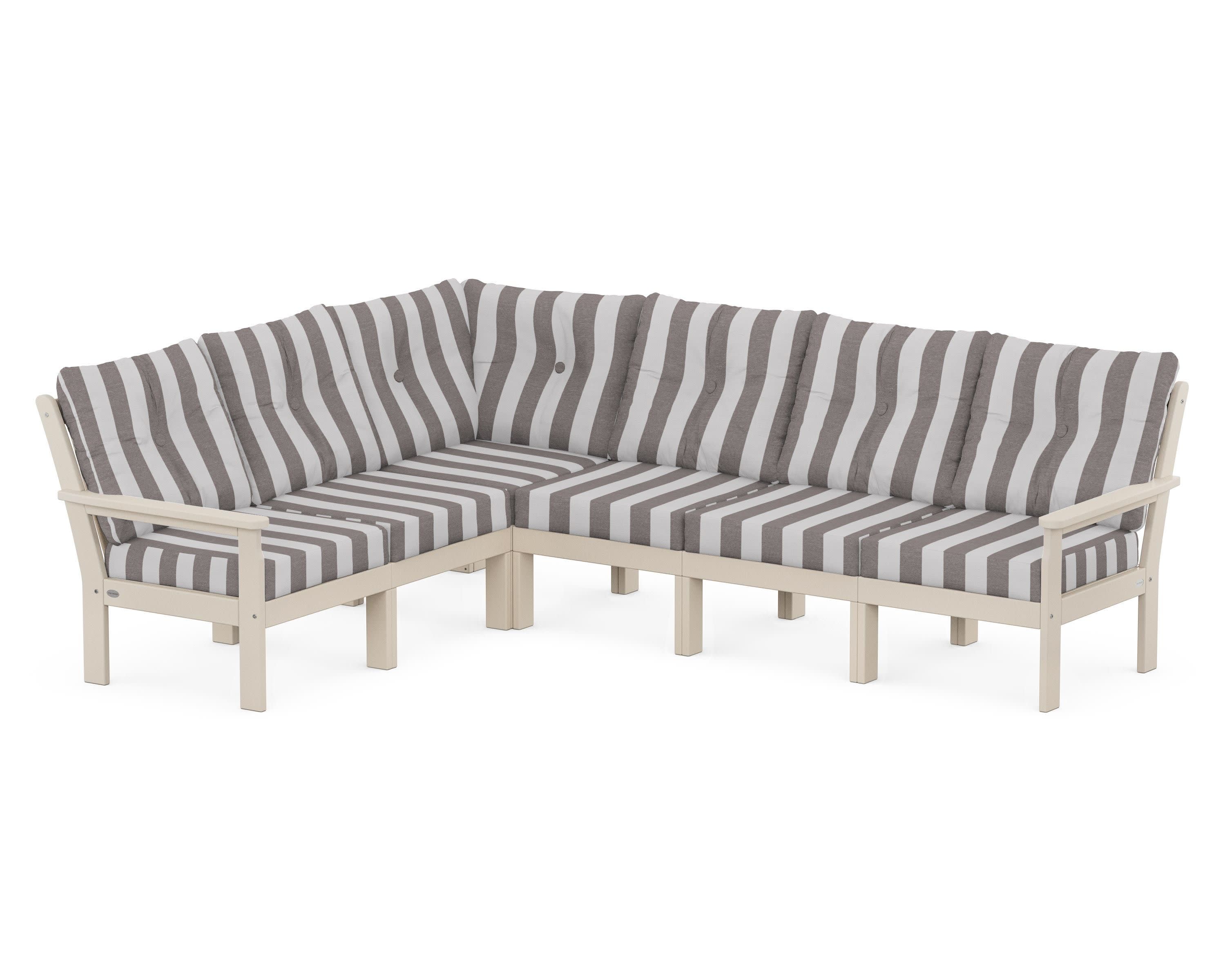 Vineyard 6-Piece Sectional in Sand / Cabana Stripe Grey Mist